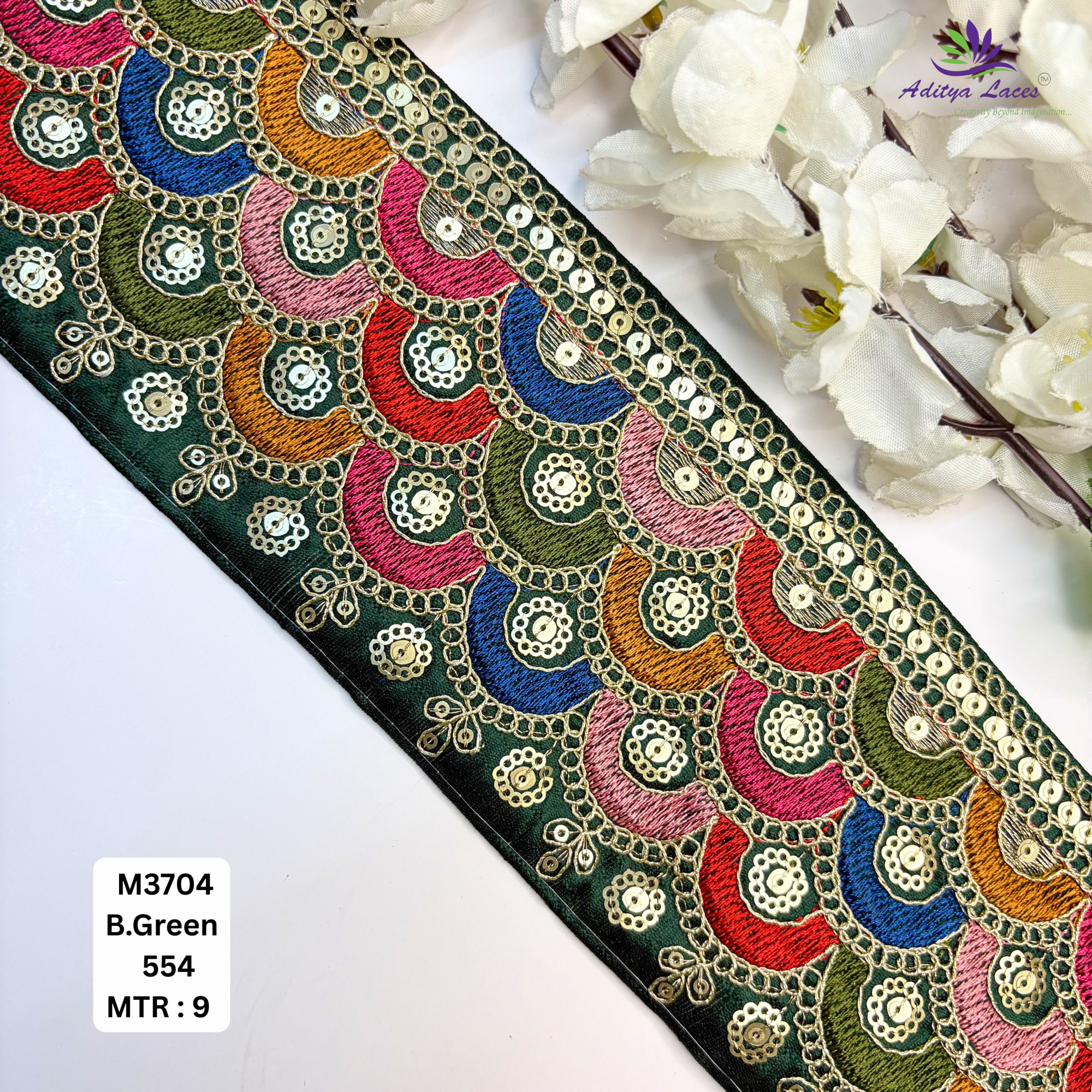 Malbari Multicolor Embroidery Lace Trim Designer Saree Border Bridal Decorative Lace