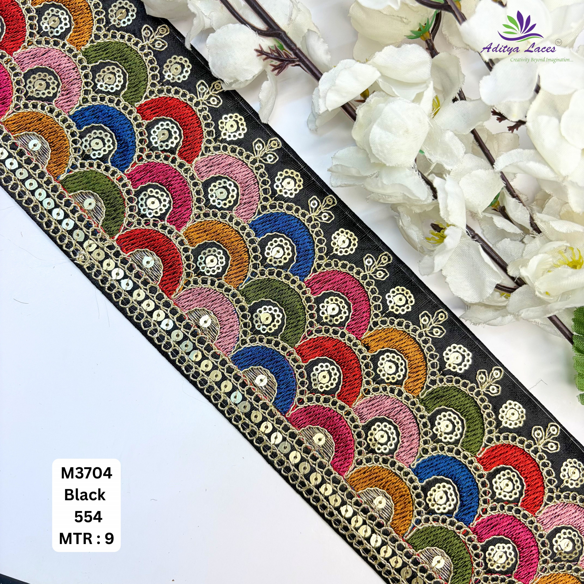 Malbari Multicolor Embroidery Lace Trim Designer Saree Border Bridal Decorative Lace