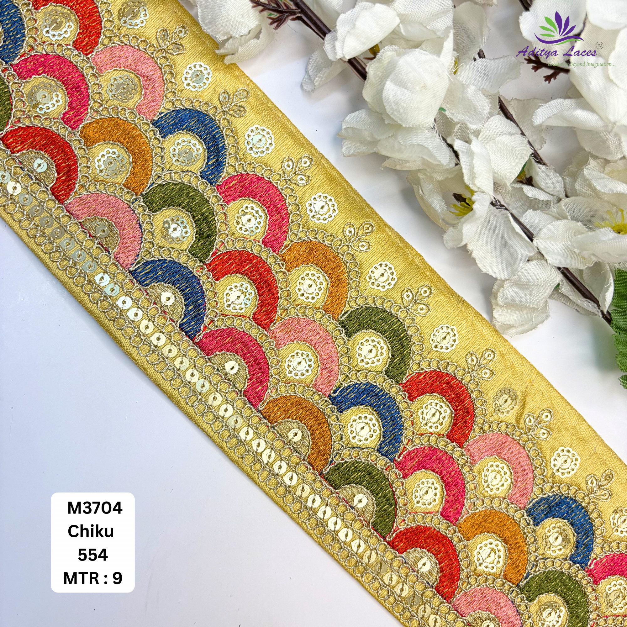 Malbari Multicolor Embroidery Lace Trim Designer Saree Border Bridal Decorative Lace