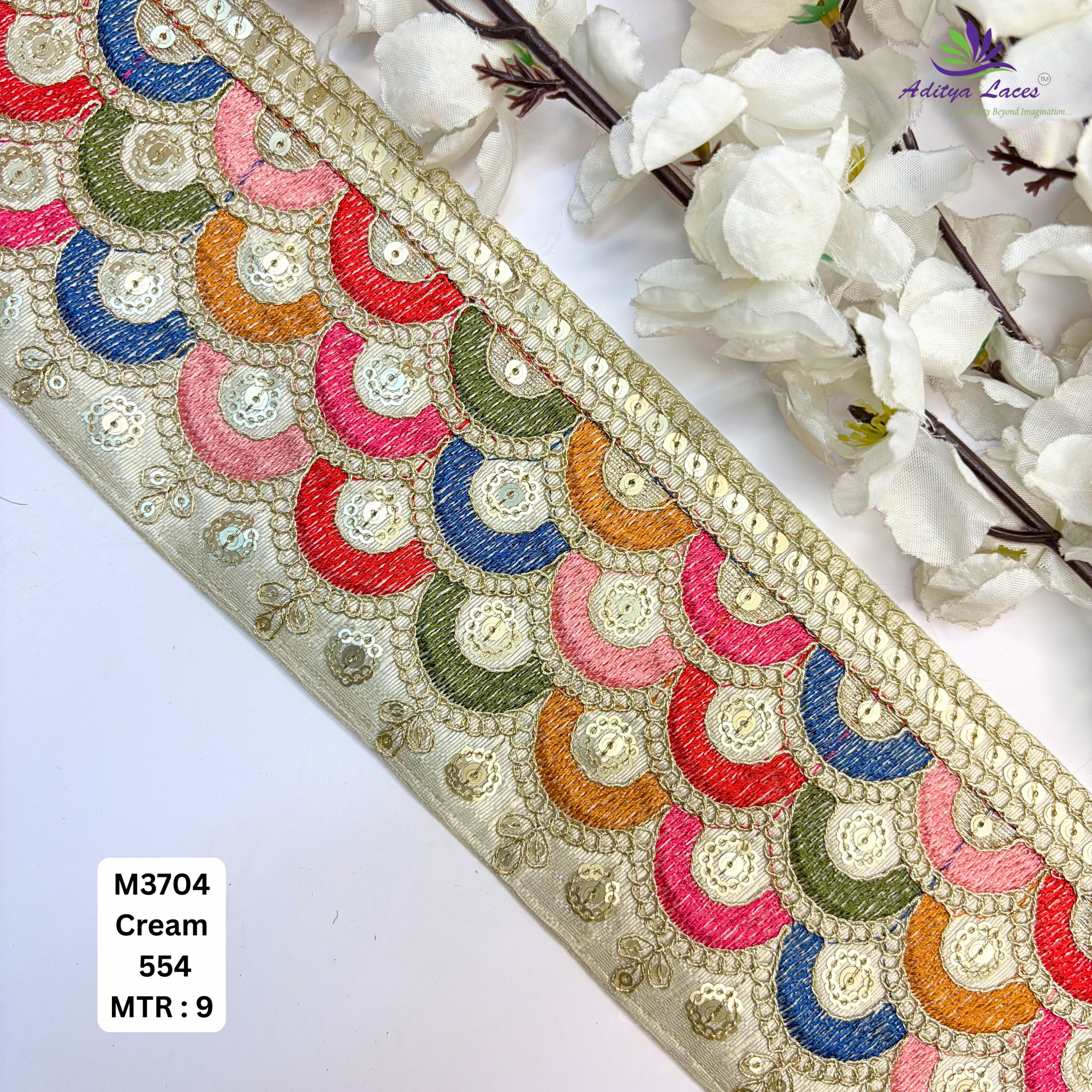 Malbari Multicolor Embroidery Lace Trim Designer Saree Border Bridal Decorative Lace