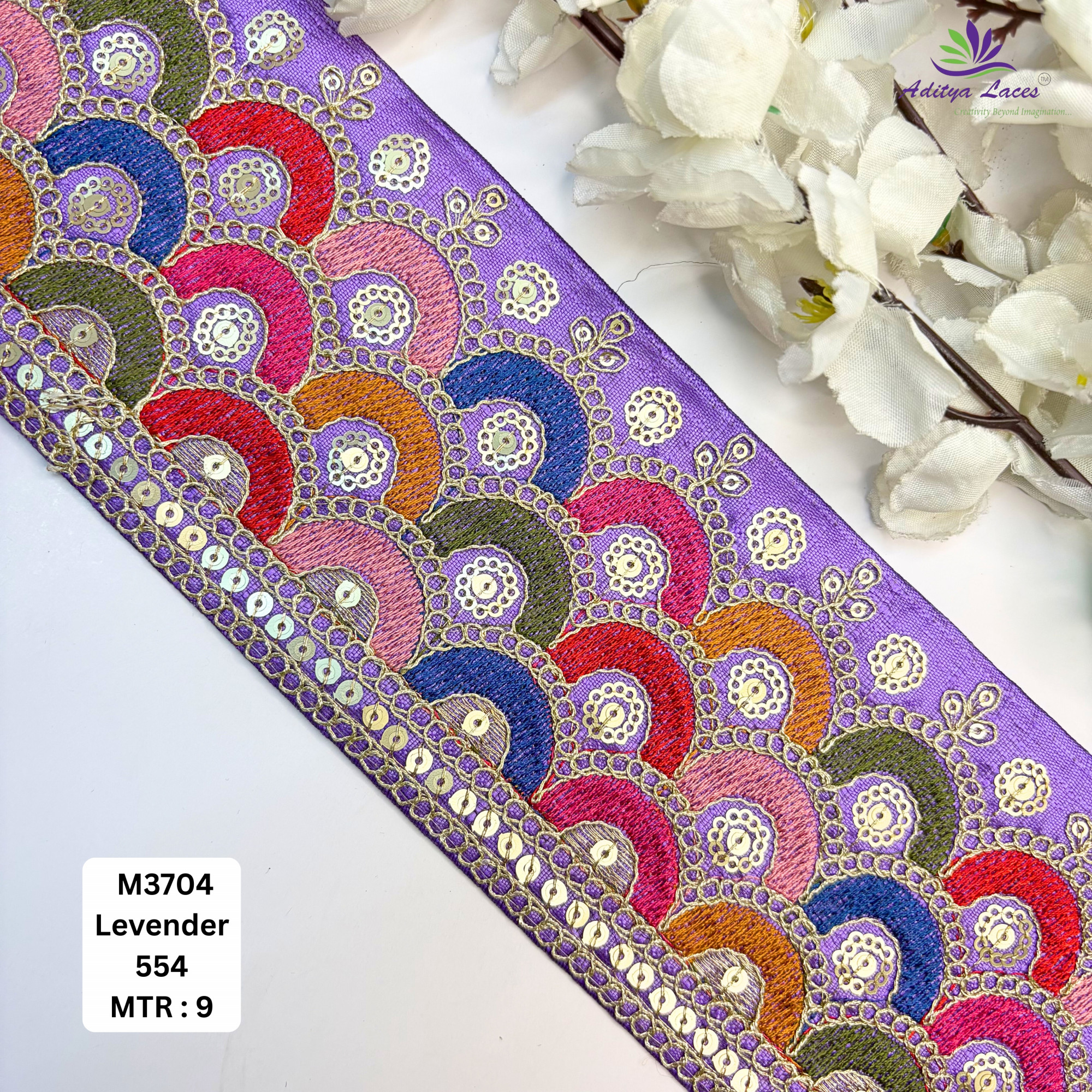 Malbari Multicolor Embroidery Lace Trim Designer Saree Border Bridal Decorative Lace