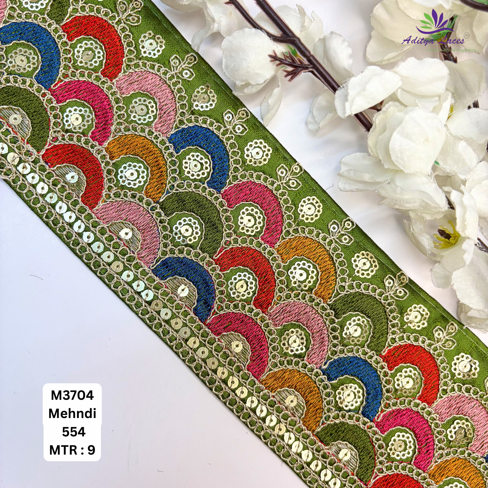 Malbari Multicolor Embroidery Lace Trim Designer Saree Border Bridal Decorative Lace
