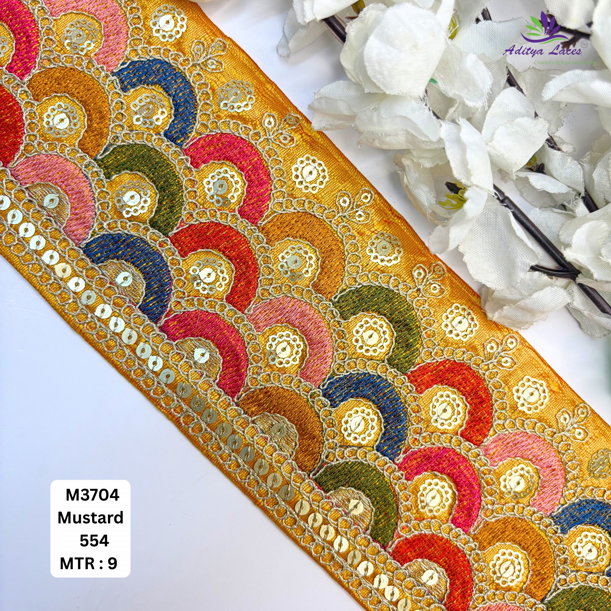 Malbari Multicolor Embroidery Lace Trim Designer Saree Border Bridal Decorative Lace
