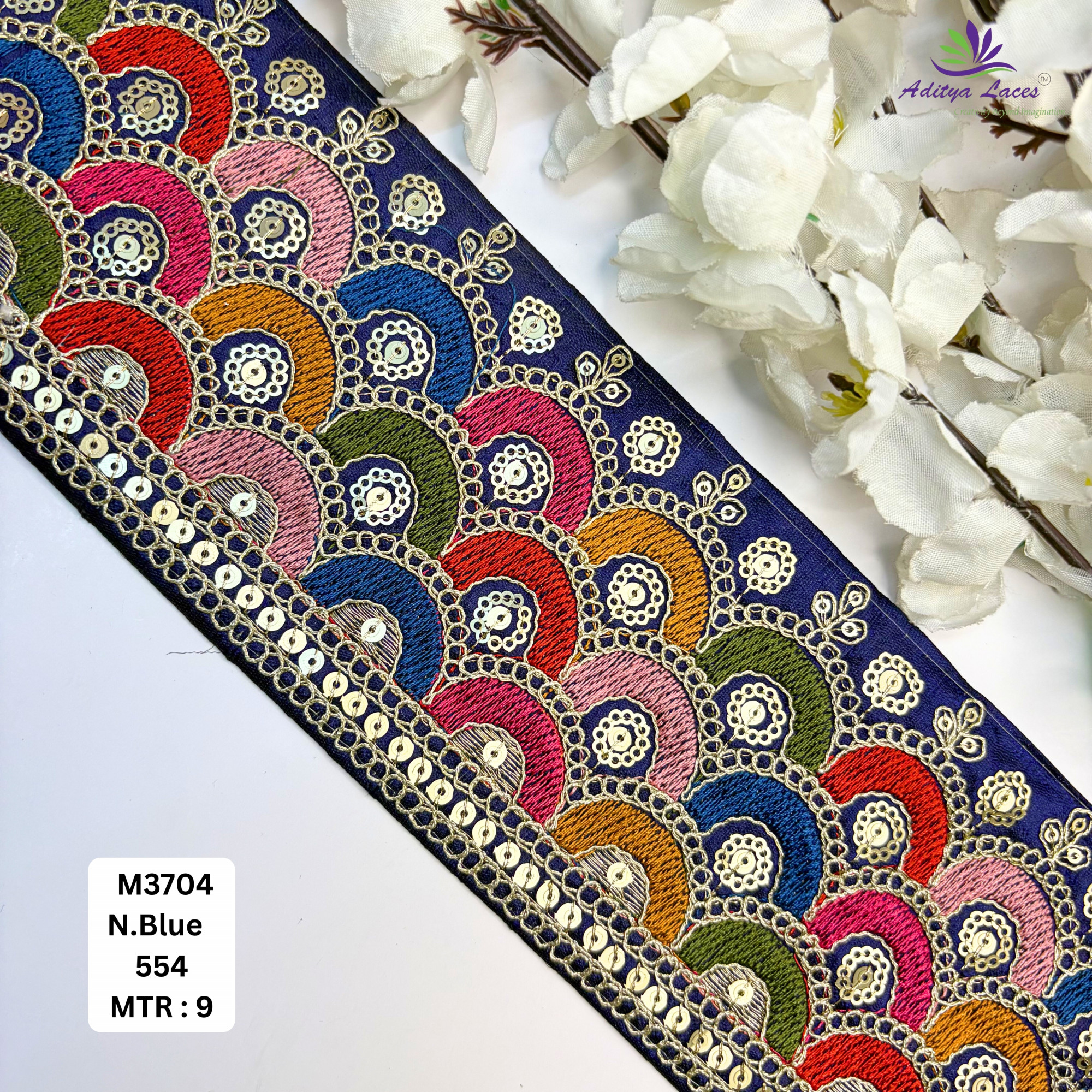 Malbari Multicolor Embroidery Lace Trim Designer Saree Border Bridal Decorative Lace