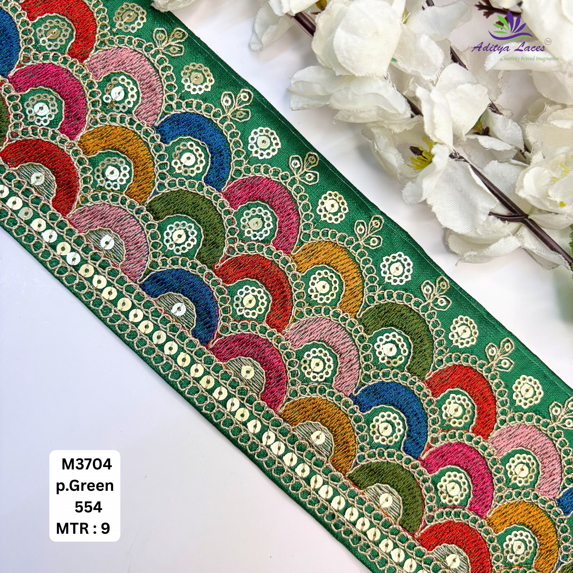 Malbari Multicolor Embroidery Lace Trim Designer Saree Border Bridal Decorative Lace