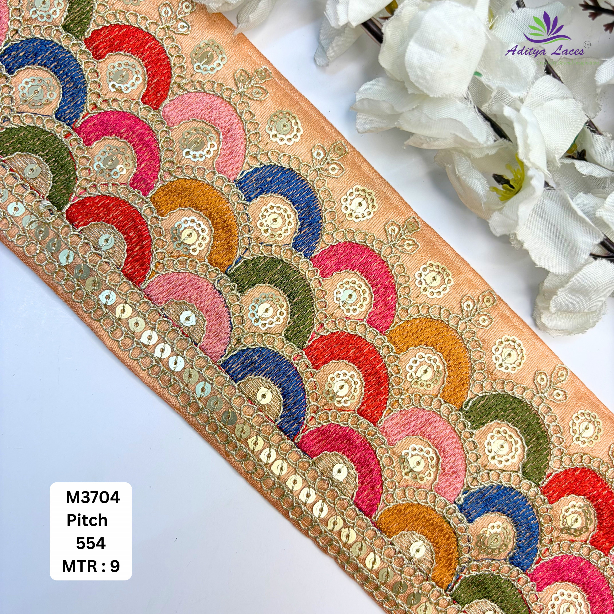 Malbari Multicolor Embroidery Lace Trim Designer Saree Border Bridal Decorative Lace