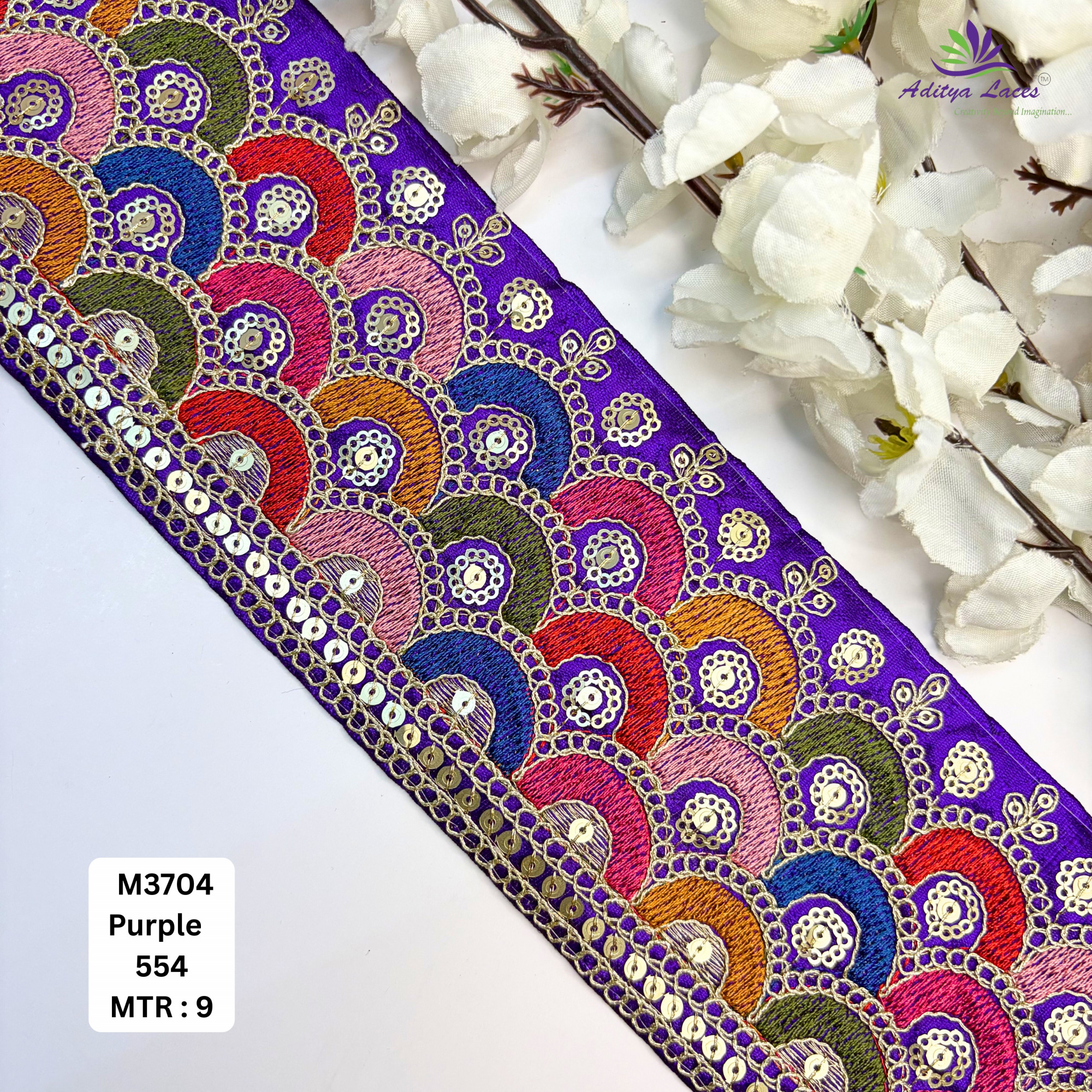 Malbari Multicolor Embroidery Lace Trim Designer Saree Border Bridal Decorative Lace