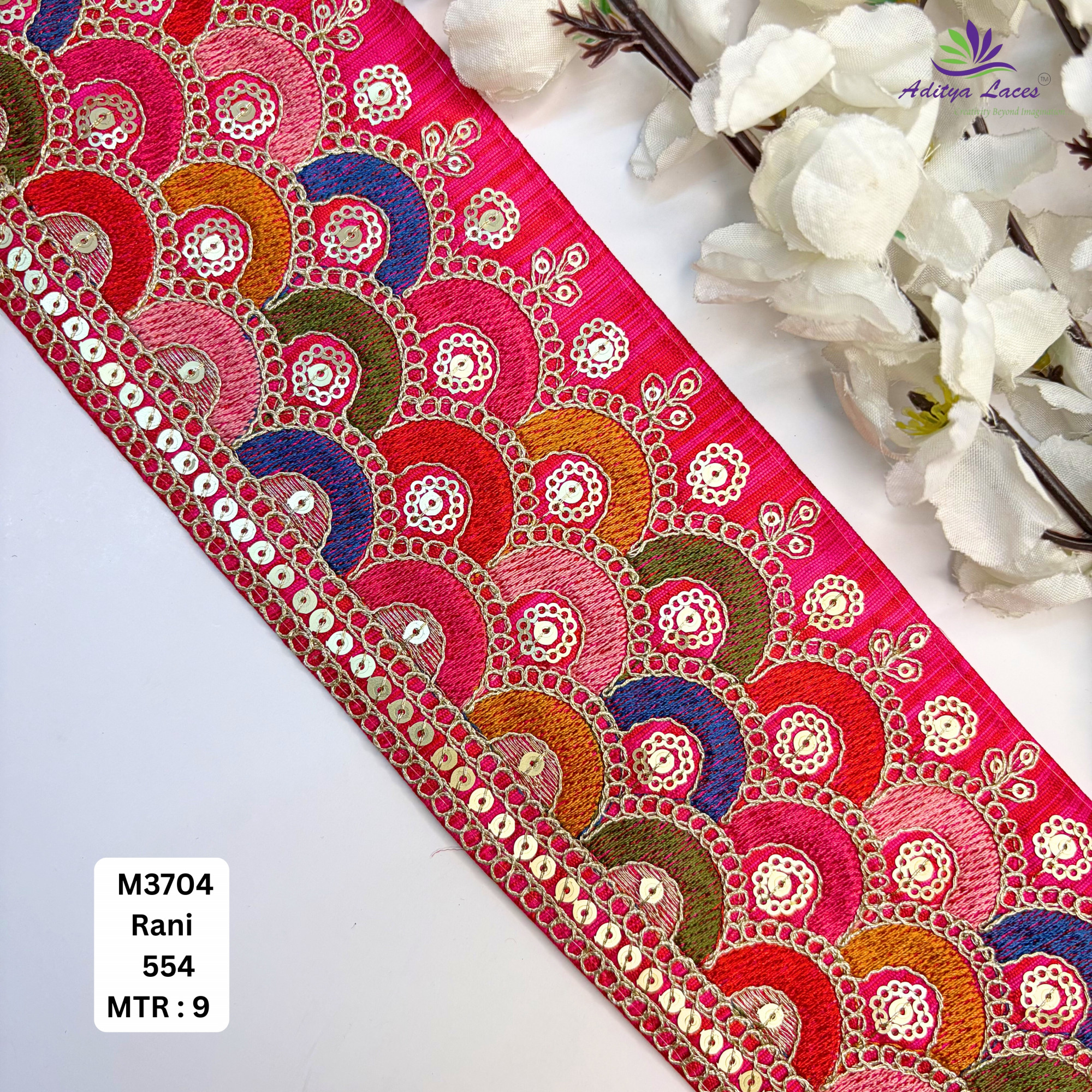 Malbari Multicolor Embroidery Lace Trim Designer Saree Border Bridal Decorative Lace