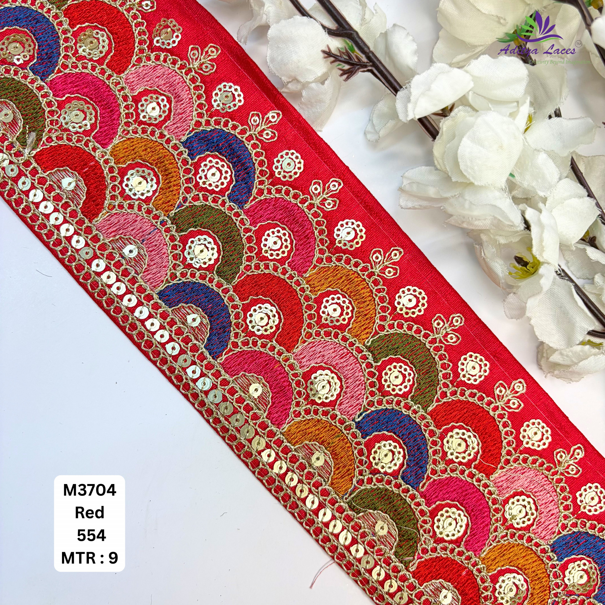 Malbari Multicolor Embroidery Lace Trim Designer Saree Border Bridal Decorative Lace
