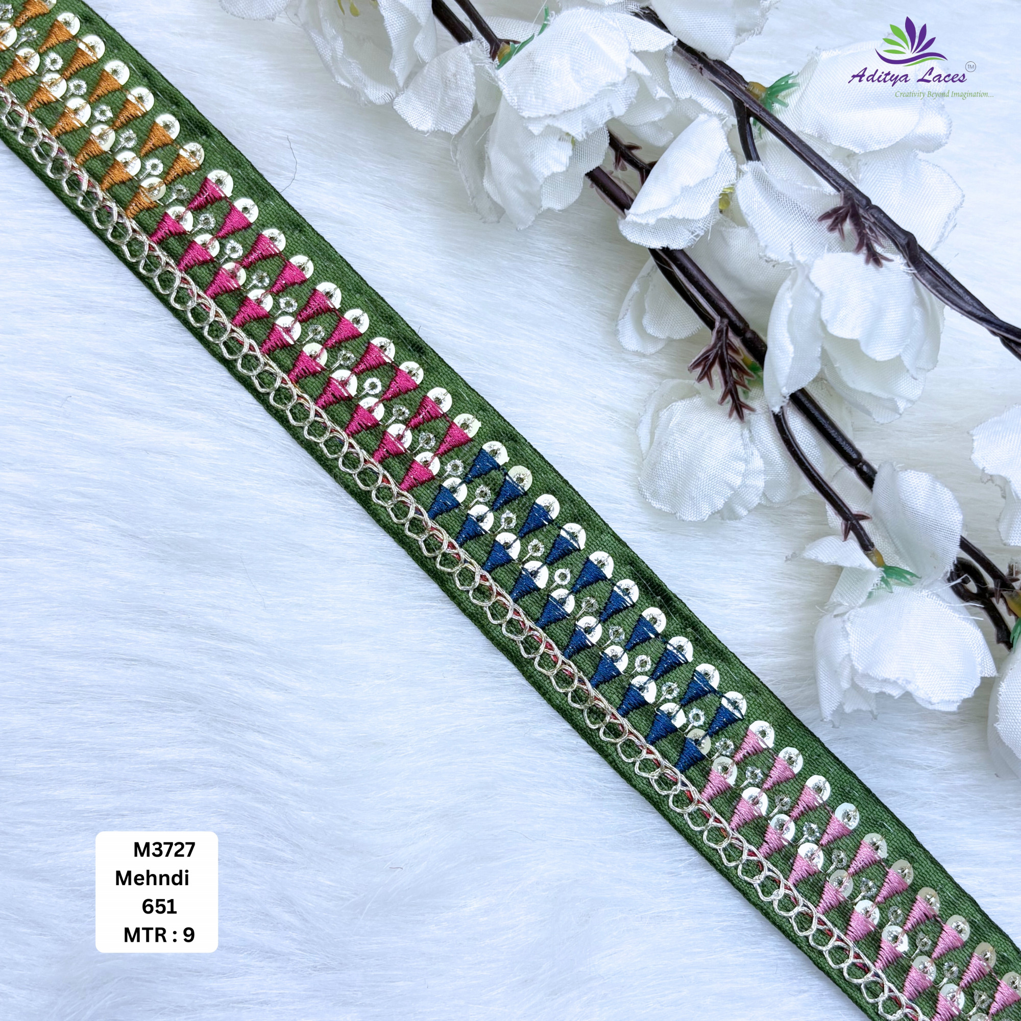 Bottle Green Malbari Sequin Embroidery Lace Trim Designer Saree Border Bridal Beads Lace