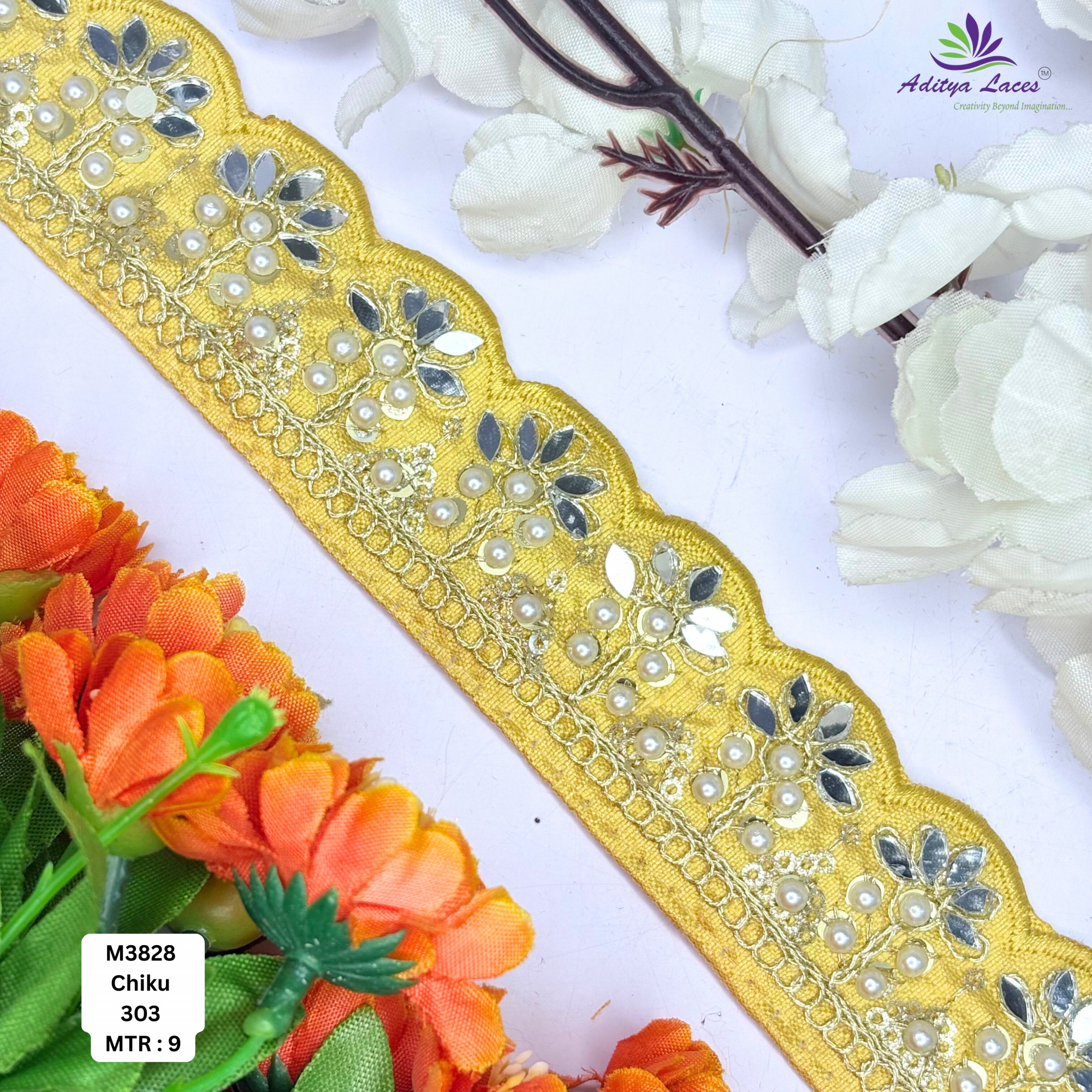 Yellow Malbari Embroidery Lace Trim Designer Saree Border Bridal Beads Lace for Ethnic Fashion