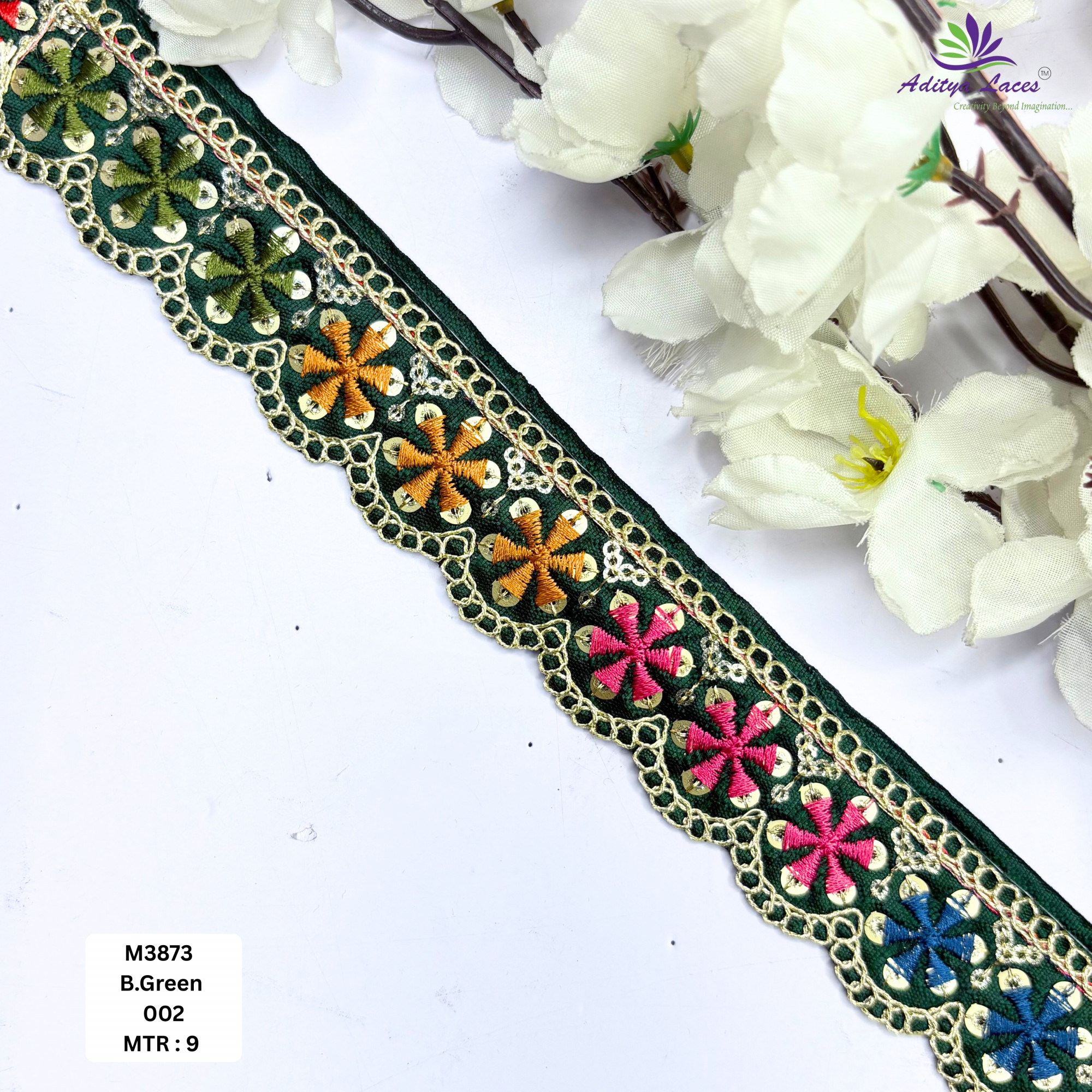 Red Malbari Multicolor Floral Embroidery Lace Trim Designer Saree Border Bridal Decorative Lace
