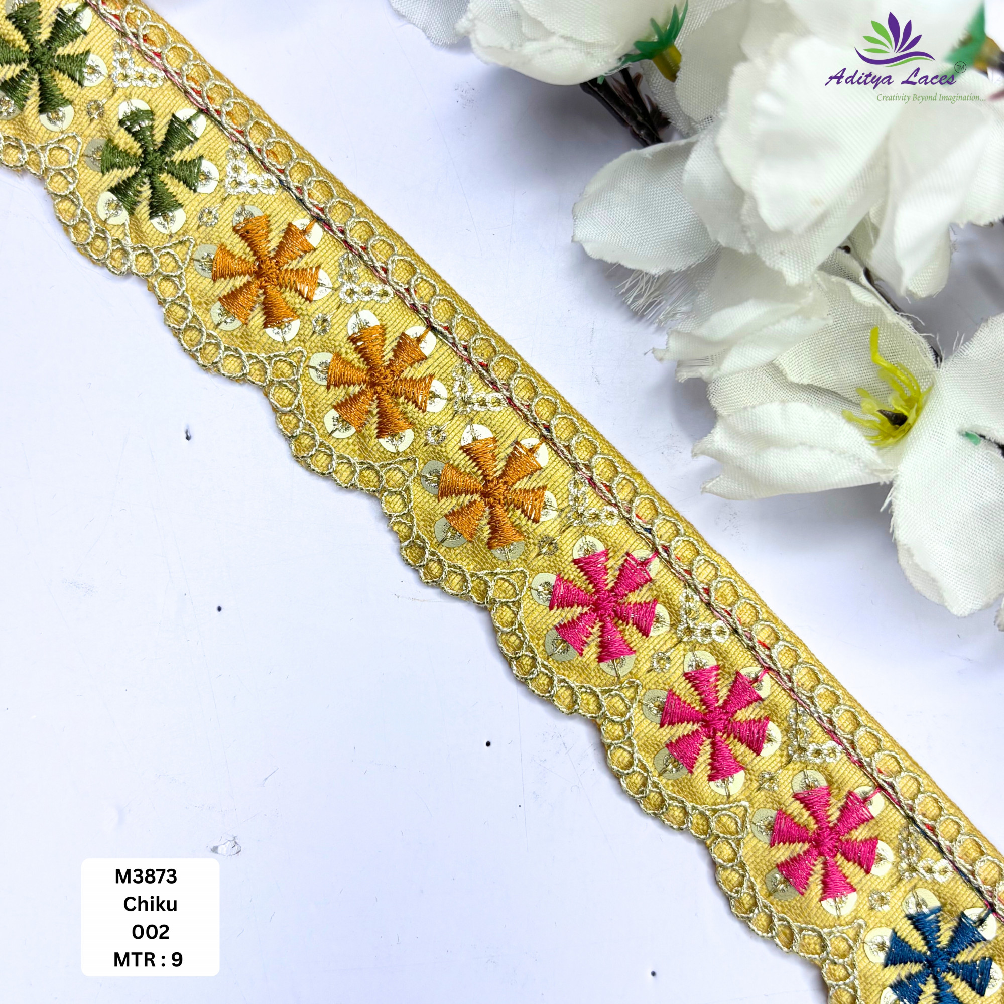 Red Malbari Multicolor Floral Embroidery Lace Trim Designer Saree Border Bridal Decorative Lace