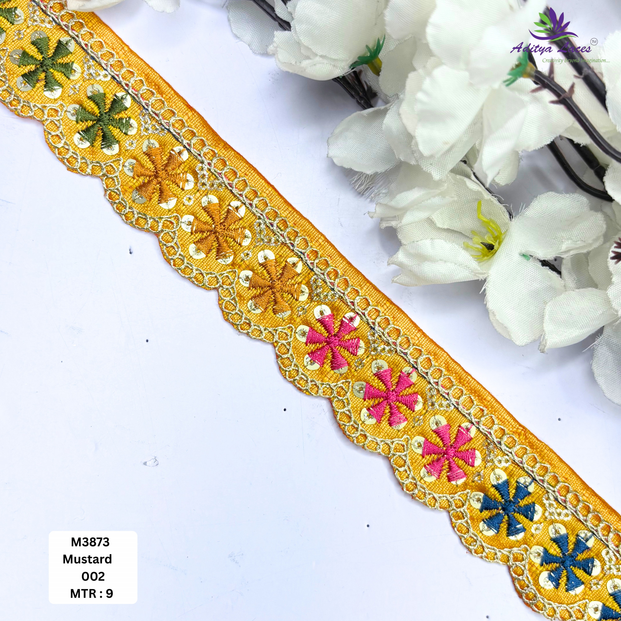 Red Malbari Multicolor Floral Embroidery Lace Trim Designer Saree Border Bridal Decorative Lace