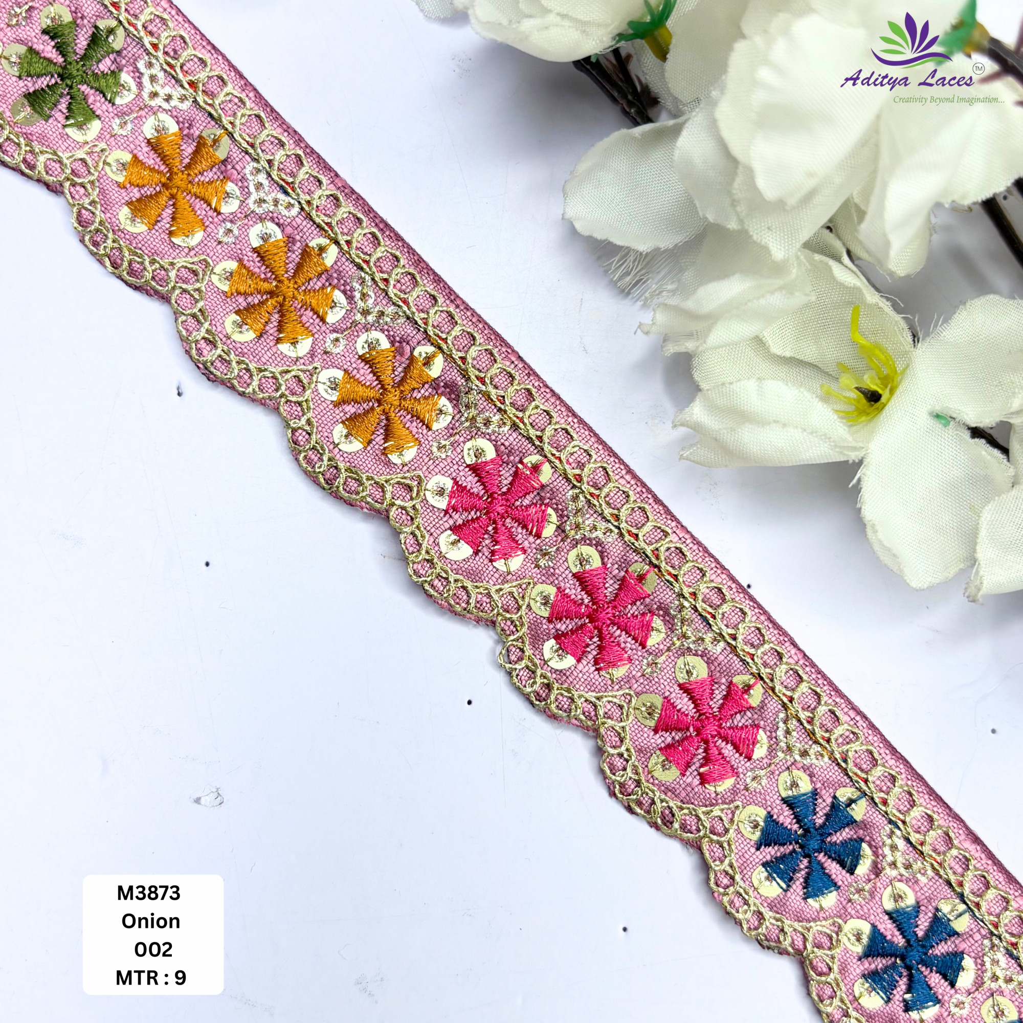 Red Malbari Multicolor Floral Embroidery Lace Trim Designer Saree Border Bridal Decorative Lace