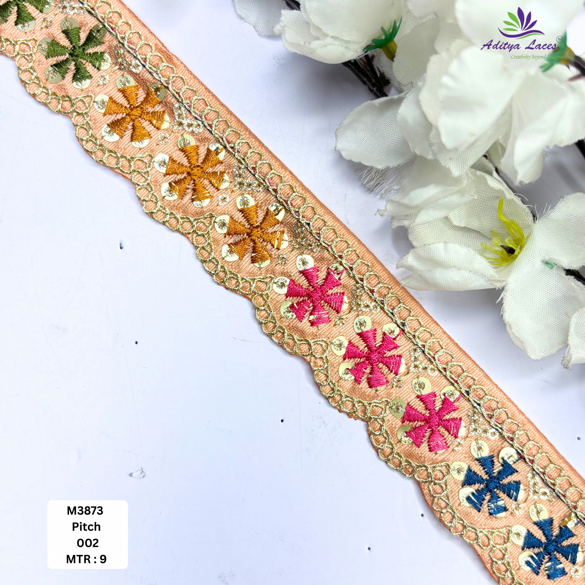 Red Malbari Multicolor Floral Embroidery Lace Trim Designer Saree Border Bridal Decorative Lace