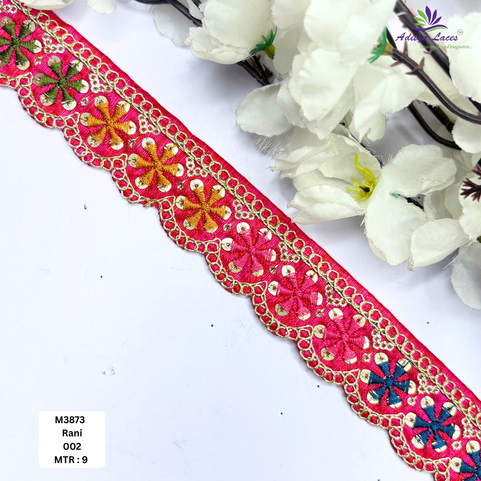 Red Malbari Multicolor Floral Embroidery Lace Trim Designer Saree Border Bridal Decorative Lace