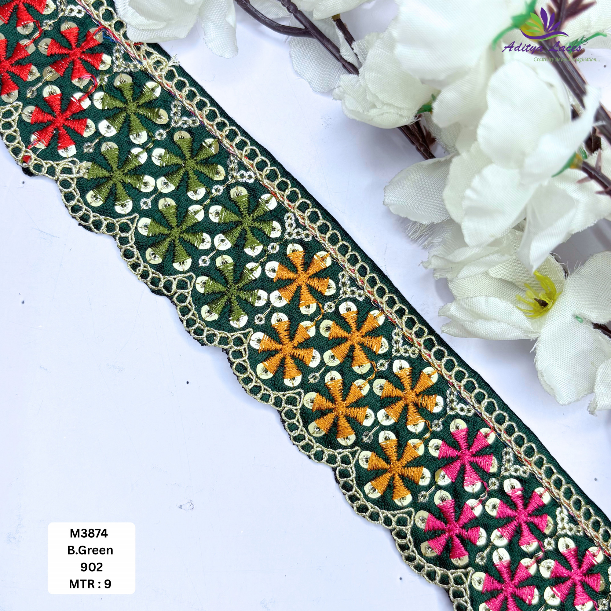 Malbari Multicolor Embroidery Lace Trim Designer Saree Border
