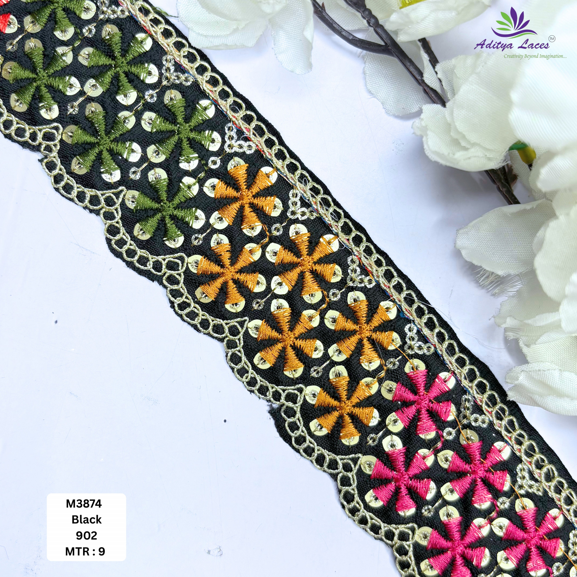 Malbari Multicolor Embroidery Lace Trim Designer Saree Border