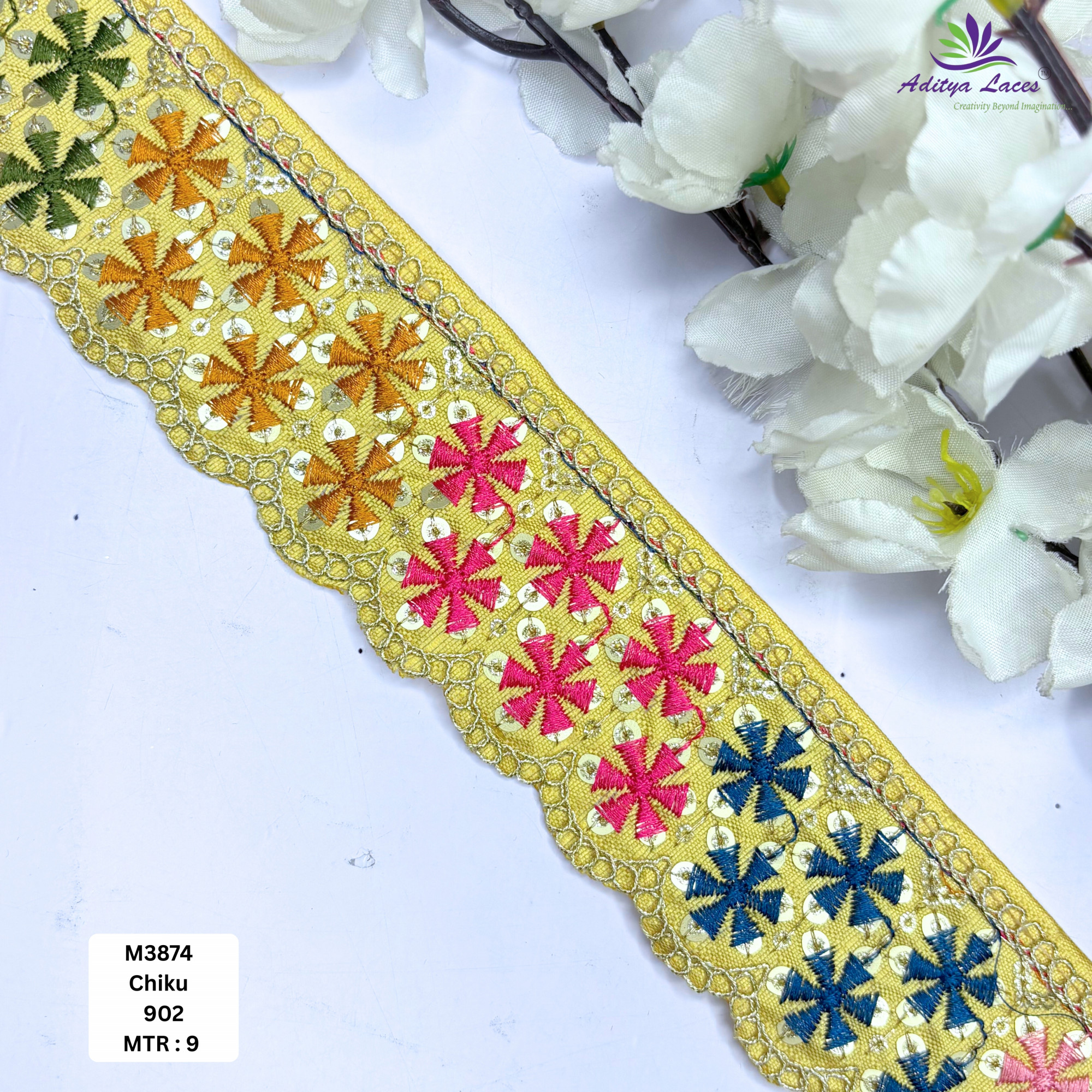 Malbari Multicolor Embroidery Lace Trim Designer Saree Border
