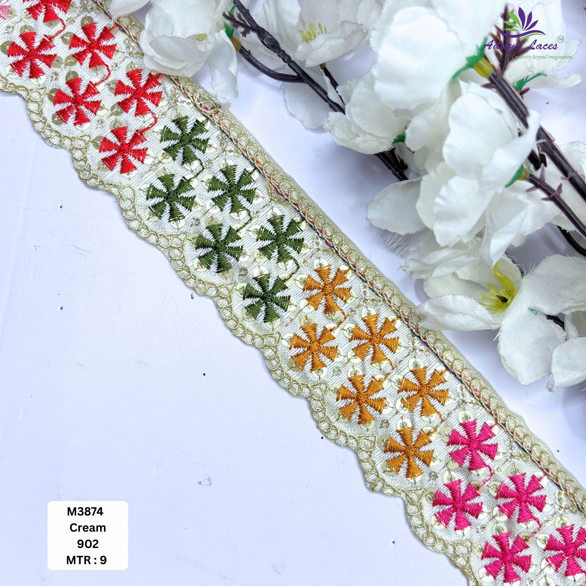 Malbari Multicolor Embroidery Lace Trim Designer Saree Border
