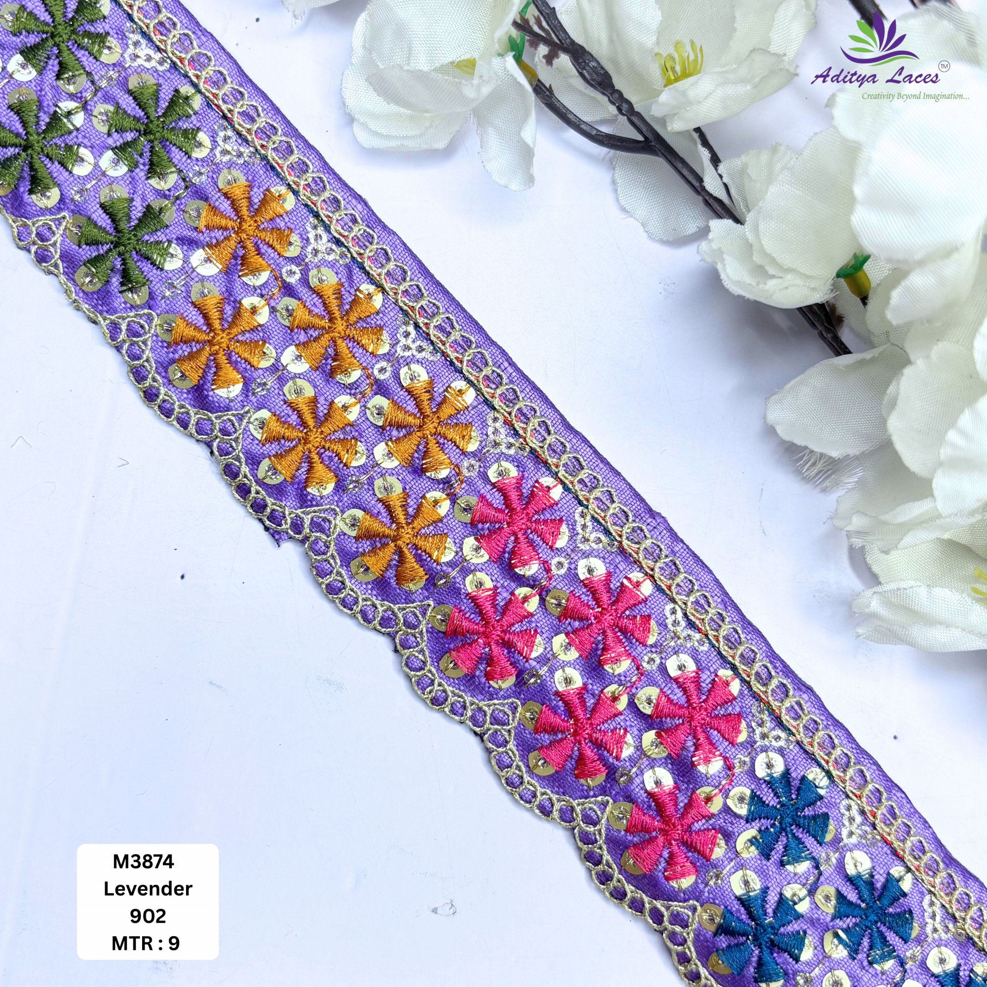 Malbari Multicolor Embroidery Lace Trim Designer Saree Border