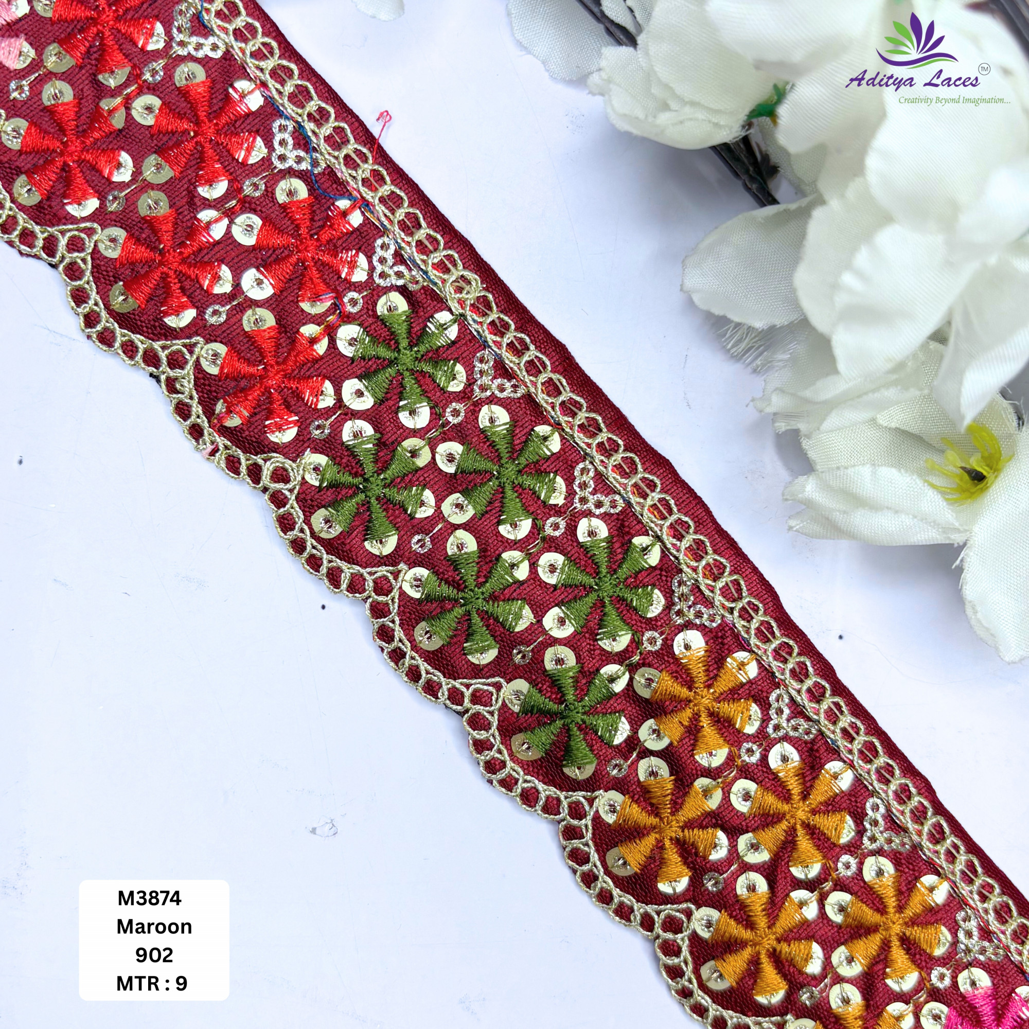 Malbari Multicolor Embroidery Lace Trim Designer Saree Border