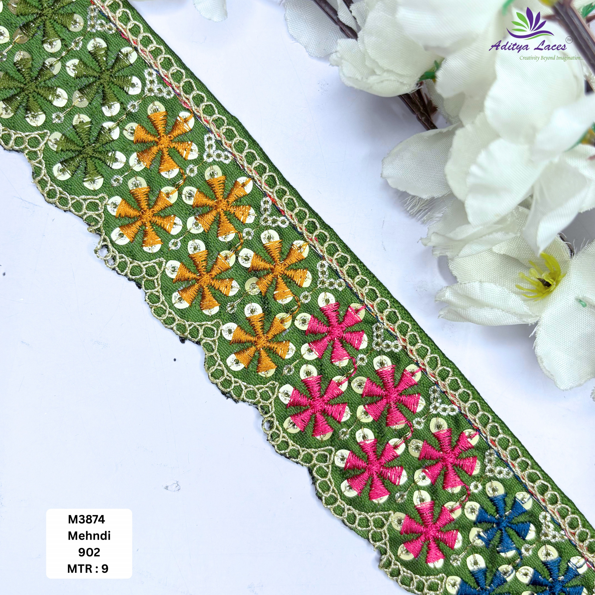 Malbari Multicolor Embroidery Lace Trim Designer Saree Border