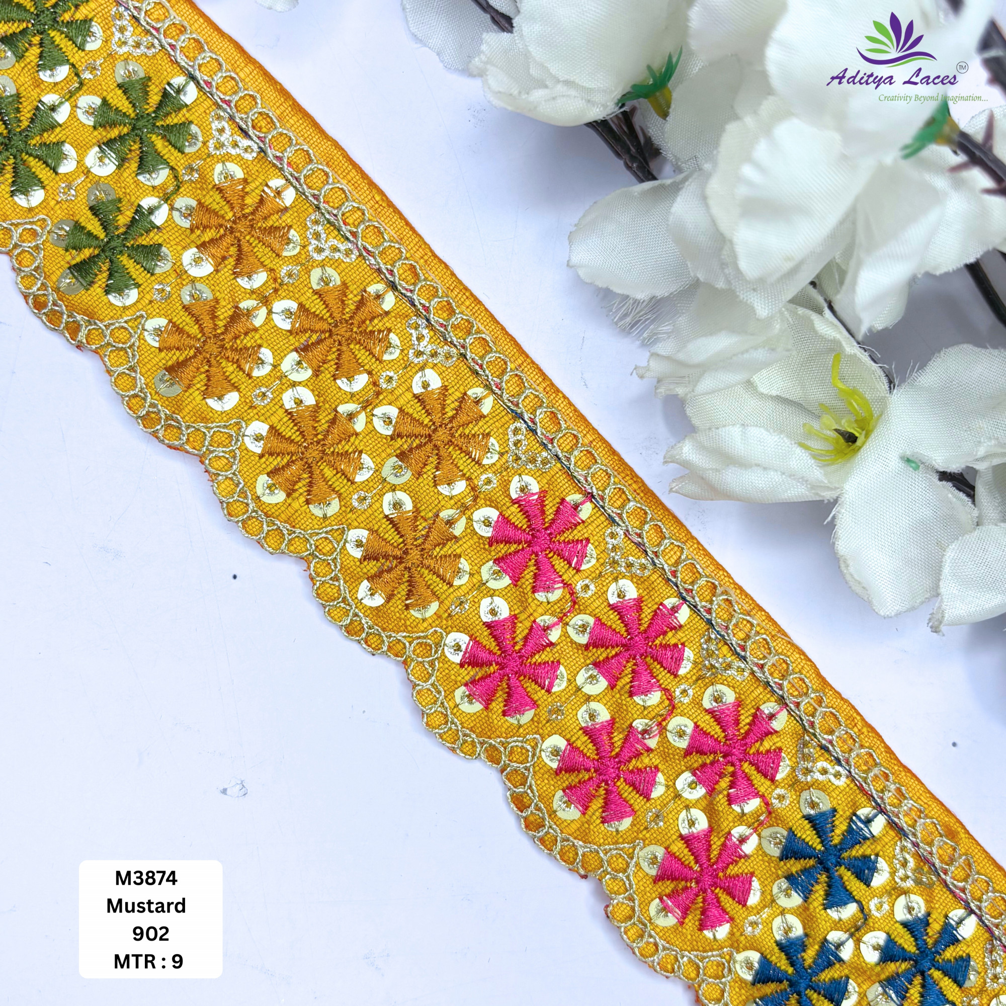 Malbari Multicolor Embroidery Lace Trim Designer Saree Border