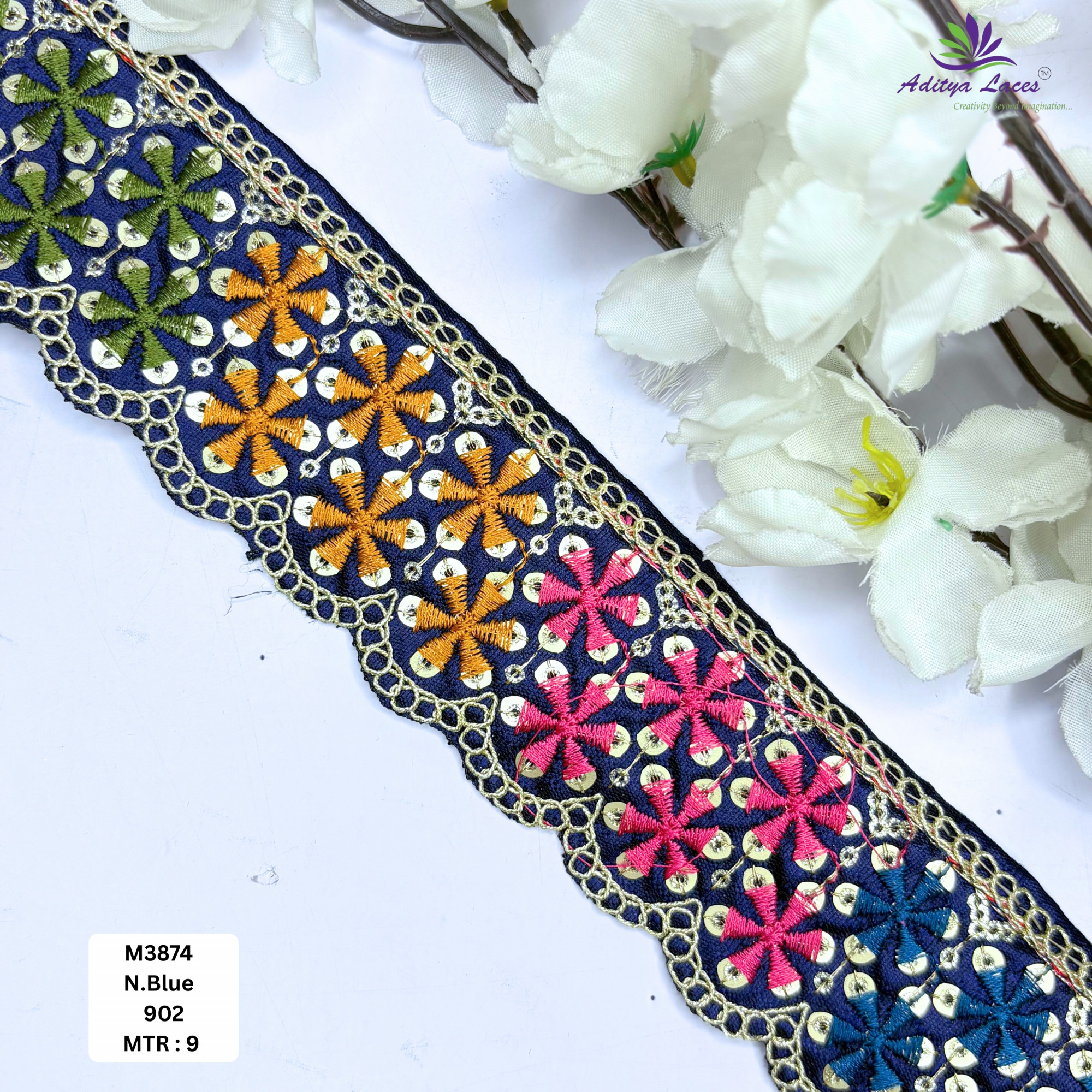 Malbari Multicolor Embroidery Lace Trim Designer Saree Border