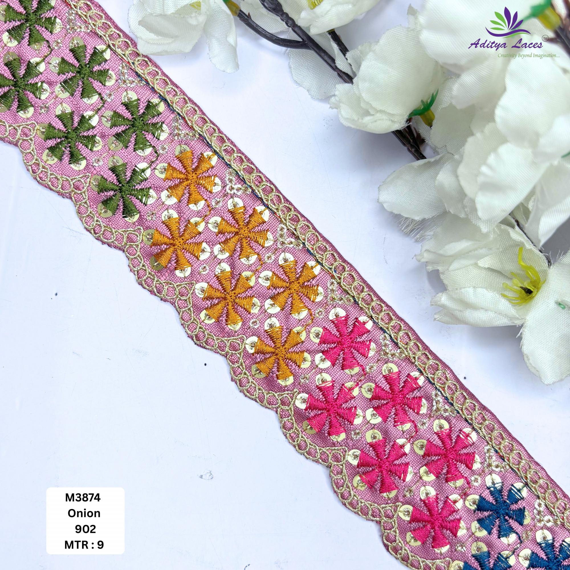 Malbari Multicolor Embroidery Lace Trim Designer Saree Border