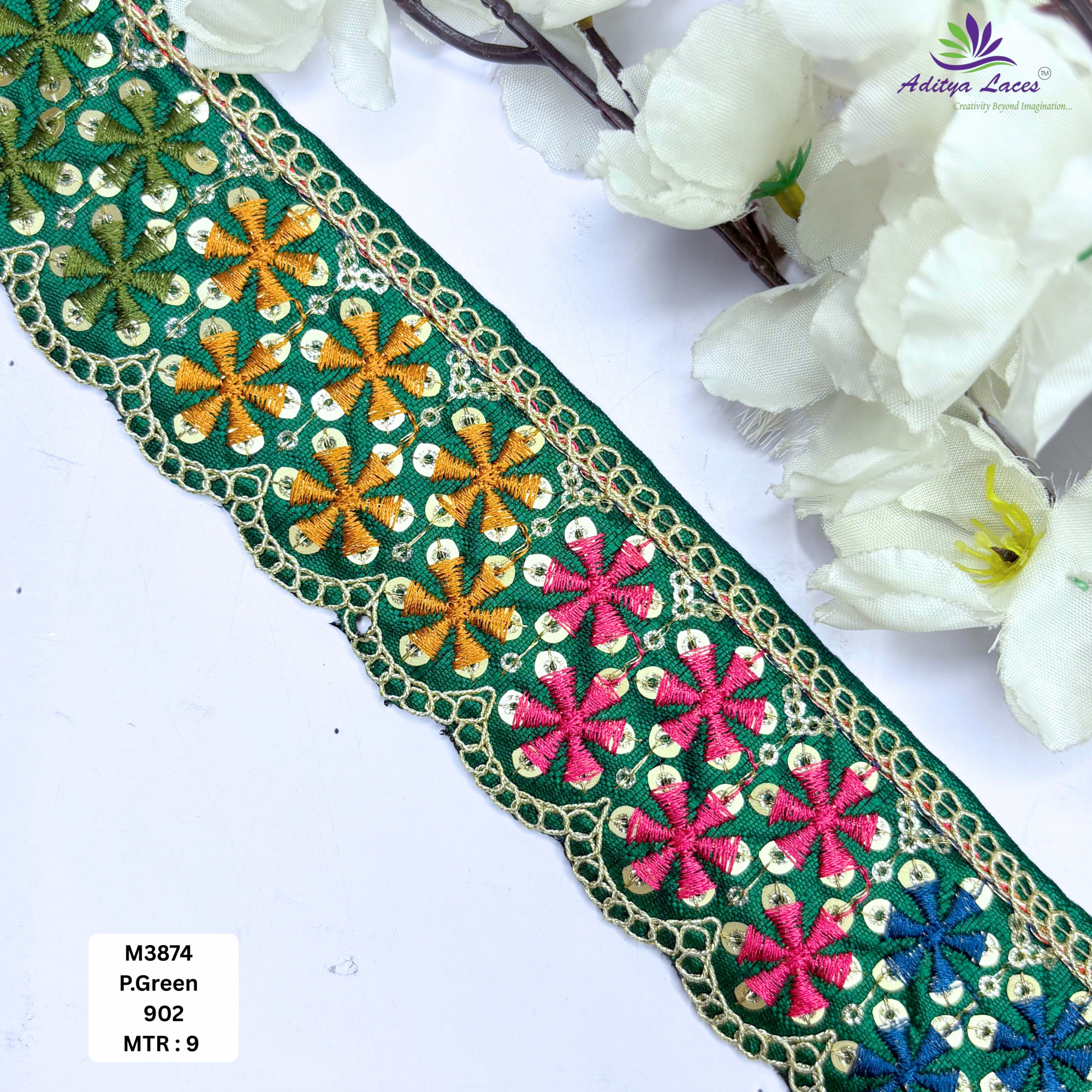 Malbari Multicolor Embroidery Lace Trim Designer Saree Border