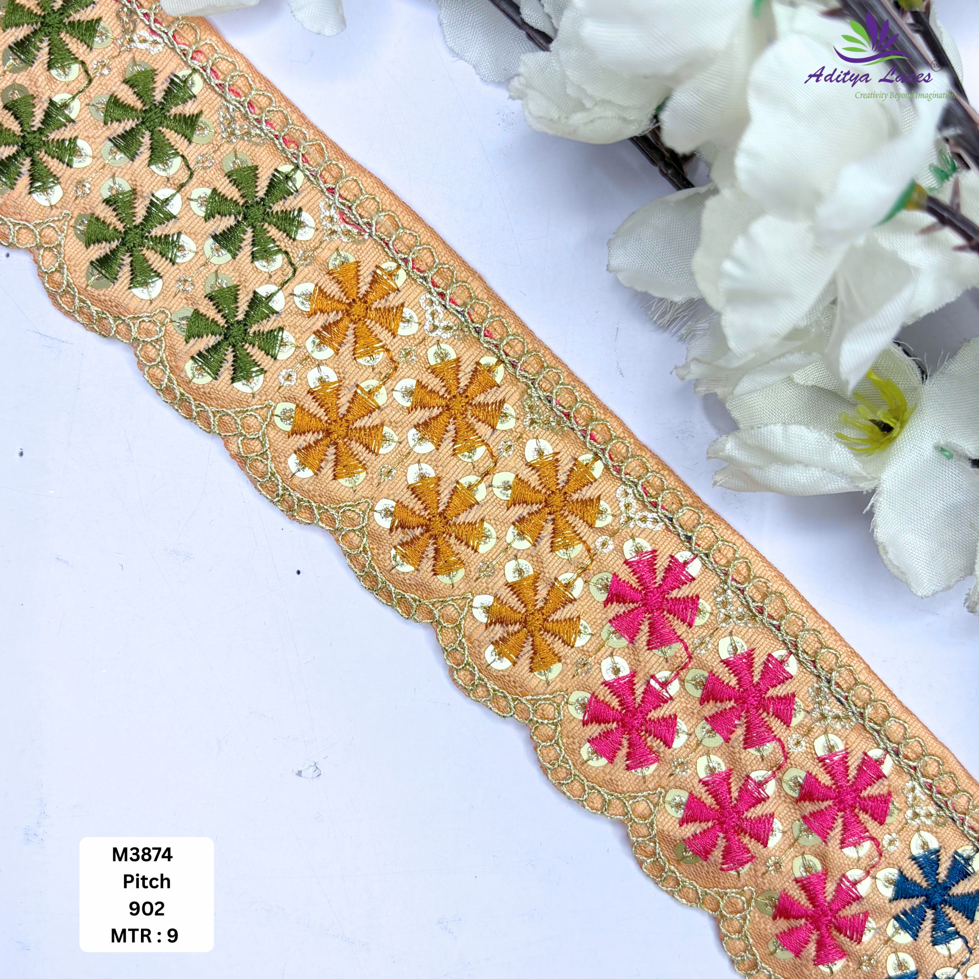 Malbari Multicolor Embroidery Lace Trim Designer Saree Border