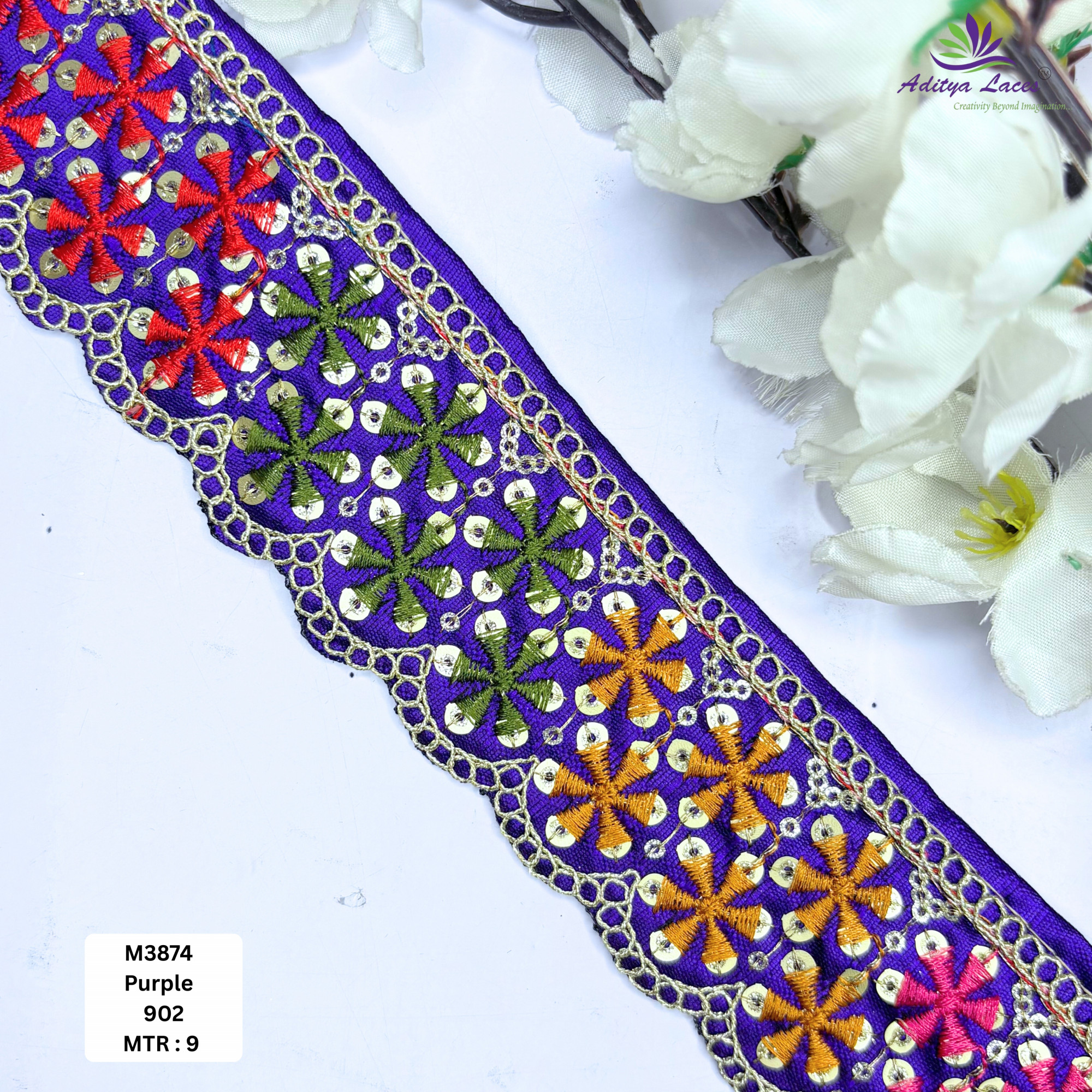 Malbari Multicolor Embroidery Lace Trim Designer Saree Border
