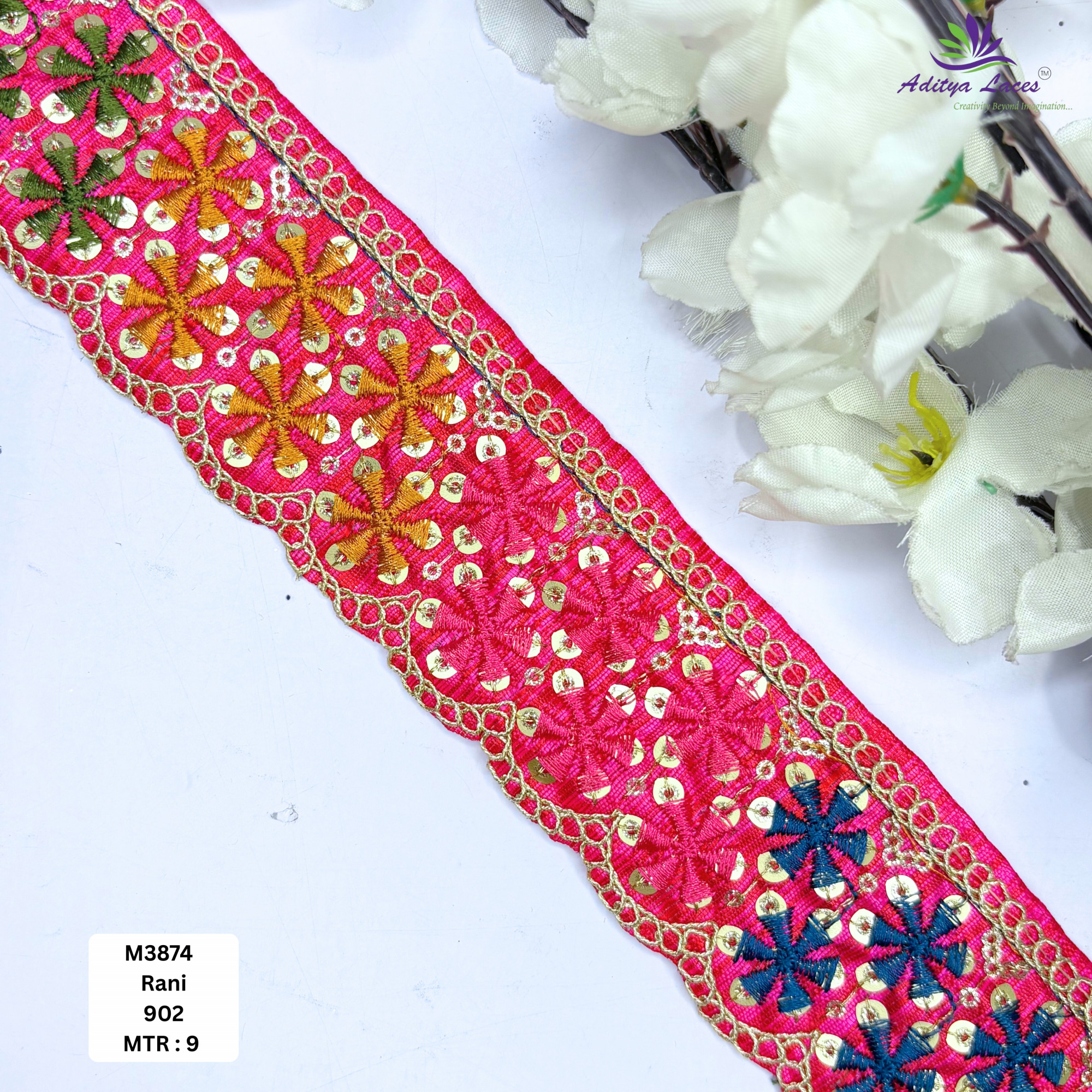 Malbari Multicolor Embroidery Lace Trim Designer Saree Border