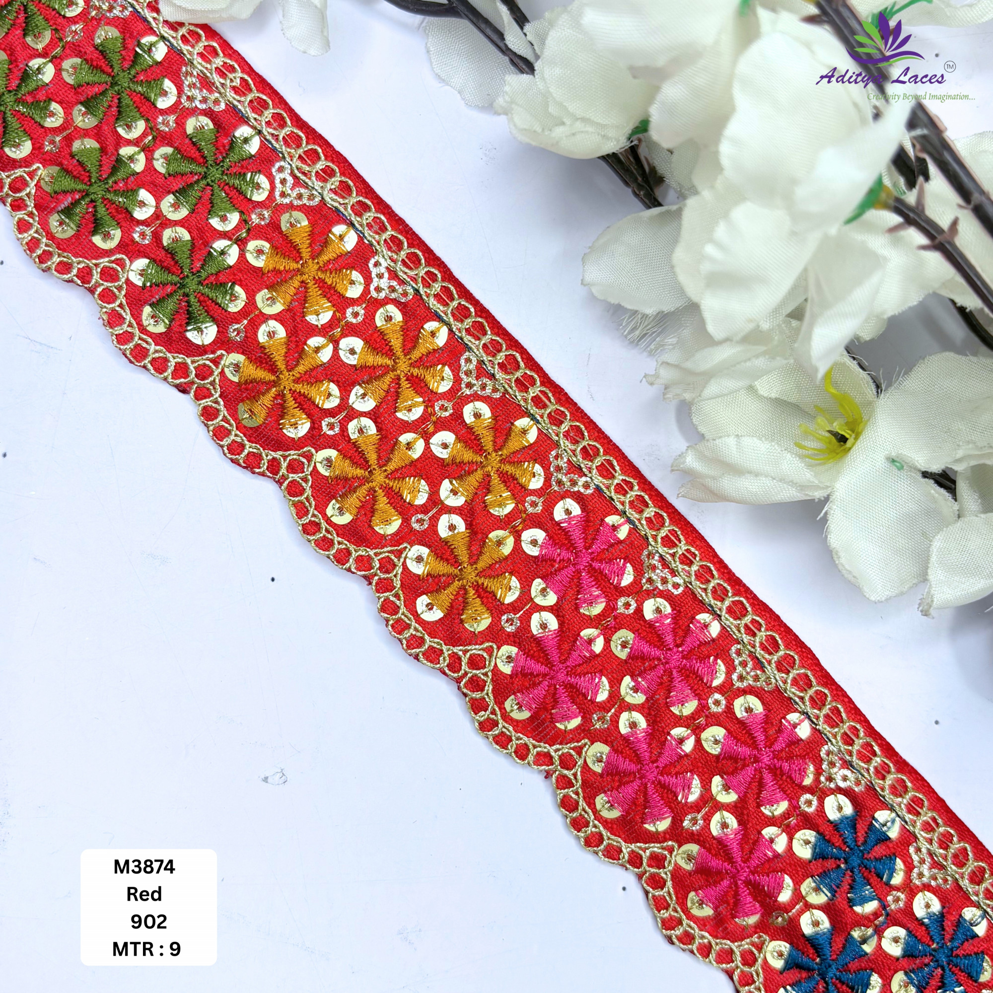 Malbari Multicolor Embroidery Lace Trim Designer Saree Border