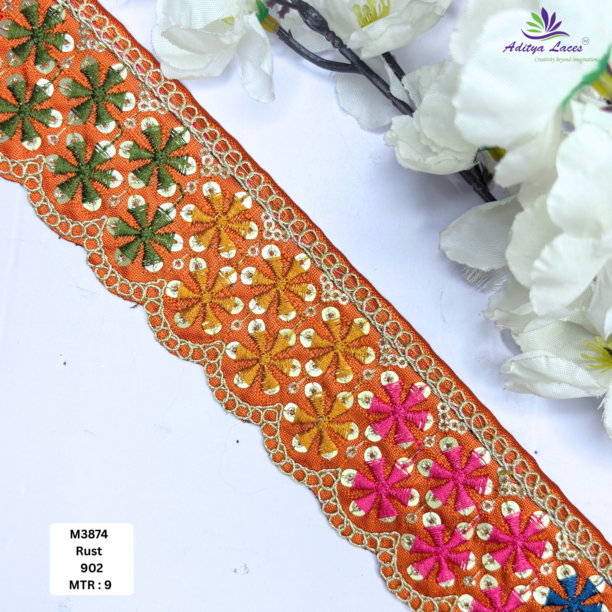 Malbari Multicolor Embroidery Lace Trim Designer Saree Border