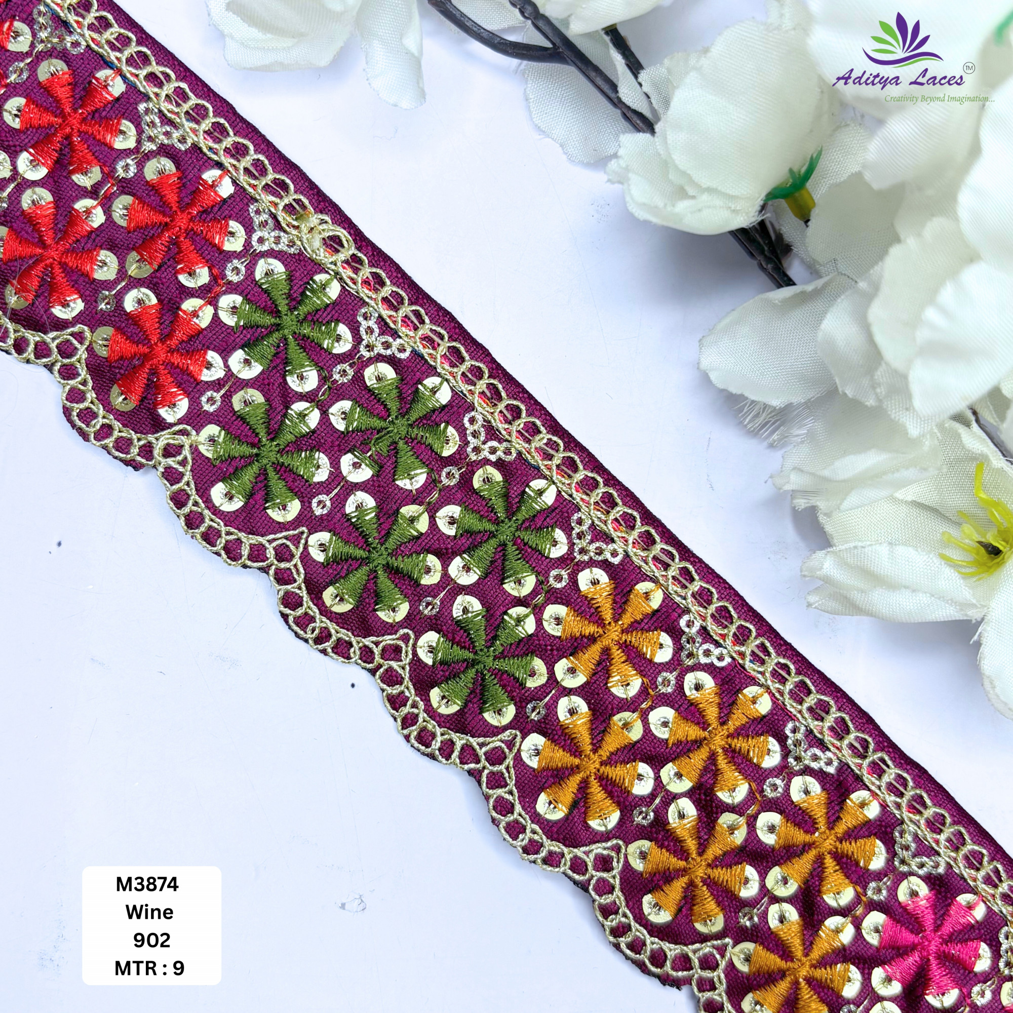 Malbari Multicolor Embroidery Lace Trim Designer Saree Border