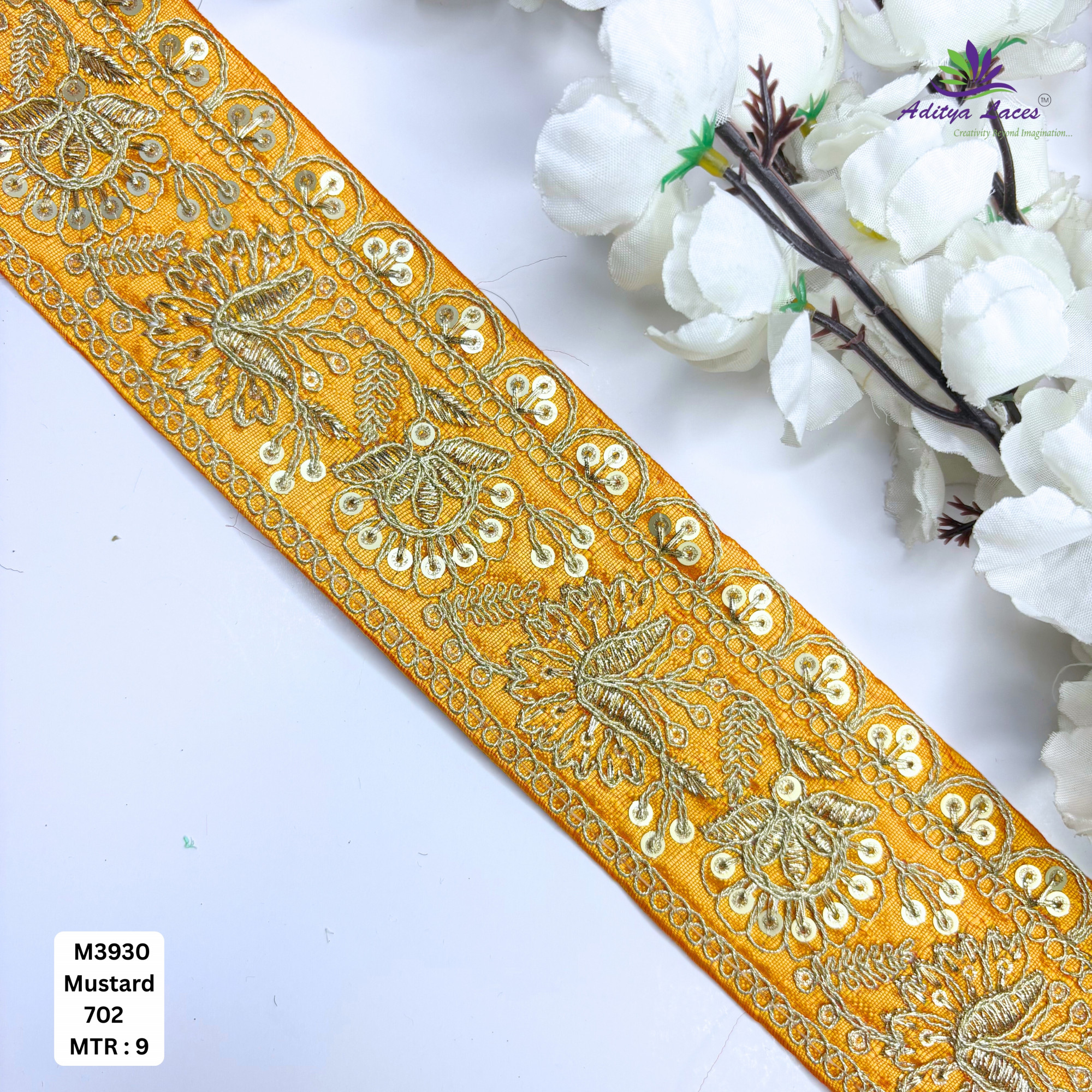 Red Malbari Embroidery Lace Trim with Gold Zari Sequins Designer Saree Border Bridal Decorative Lace