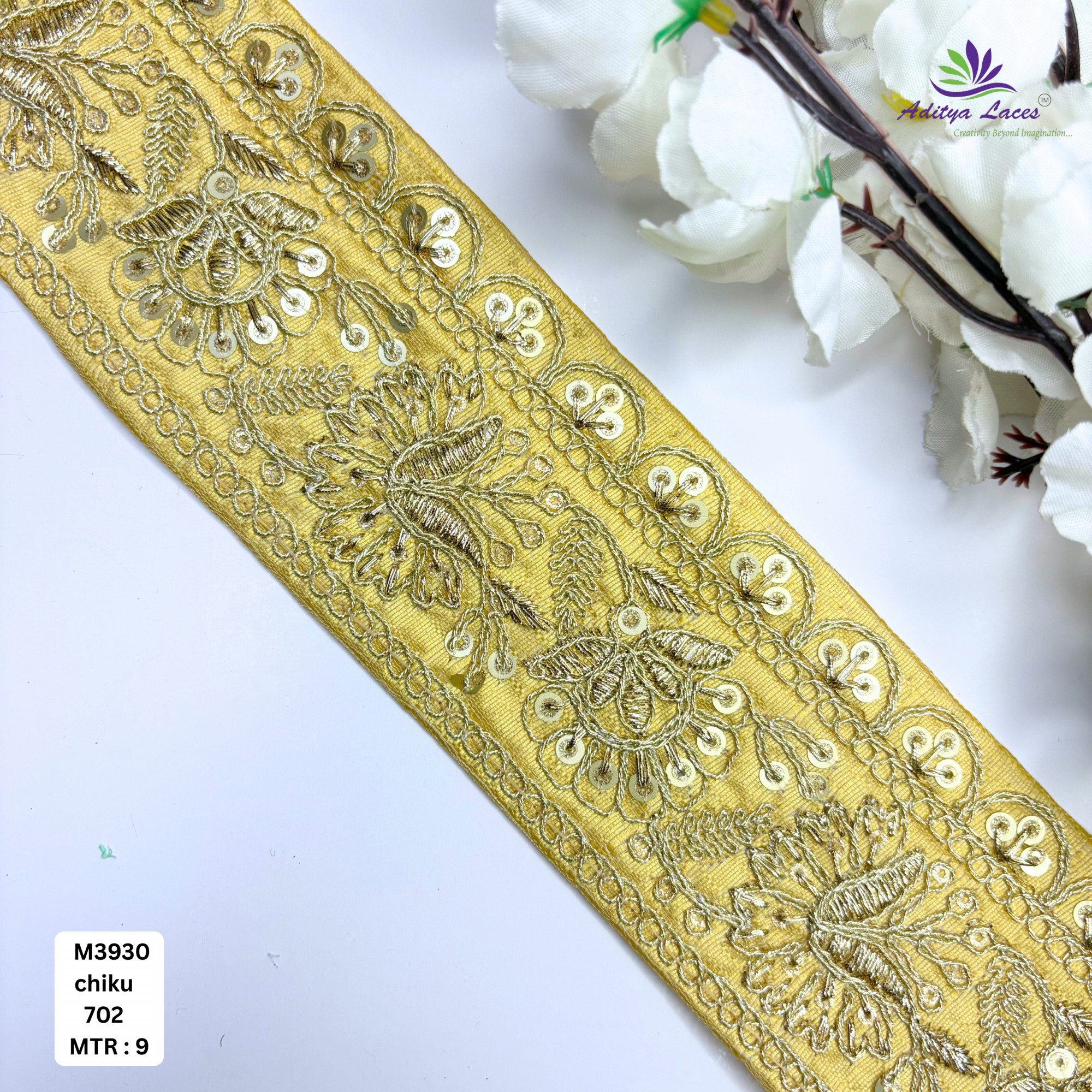 Red Malbari Embroidery Lace Trim with Gold Zari Sequins Designer Saree Border Bridal Decorative Lace