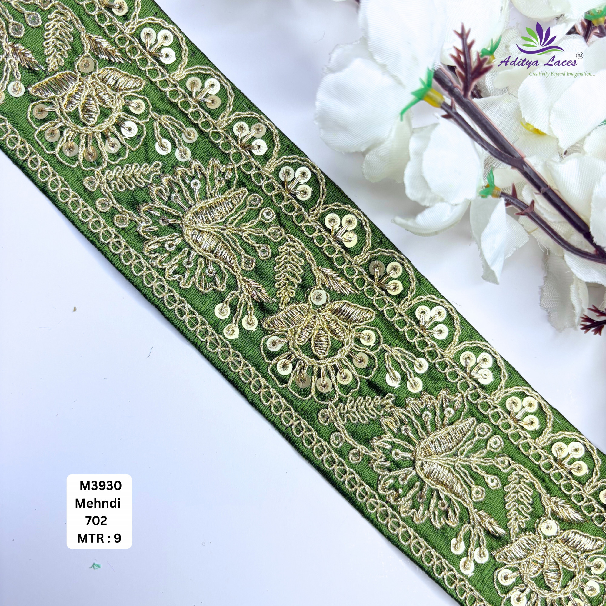 Red Malbari Embroidery Lace Trim with Gold Zari Sequins Designer Saree Border Bridal Decorative Lace