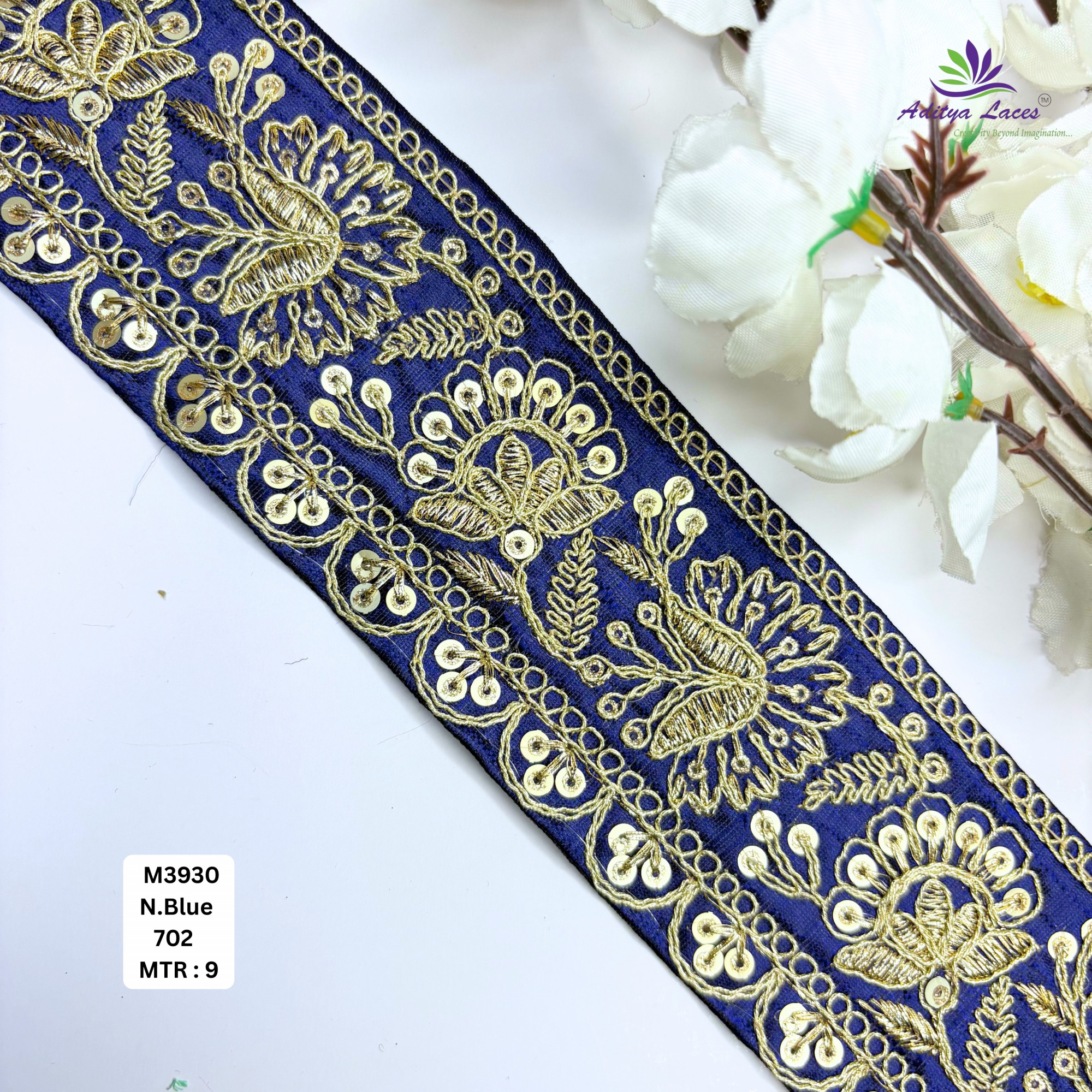 Red Malbari Embroidery Lace Trim with Gold Zari Sequins Designer Saree Border Bridal Decorative Lace