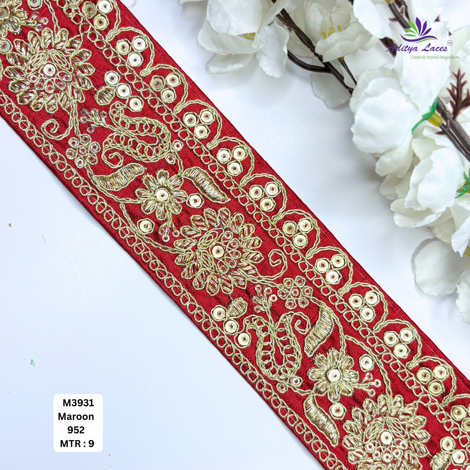 Malbari Multicolor Embroidery Lace Trim Designer Saree Border Bridal Beads Lace