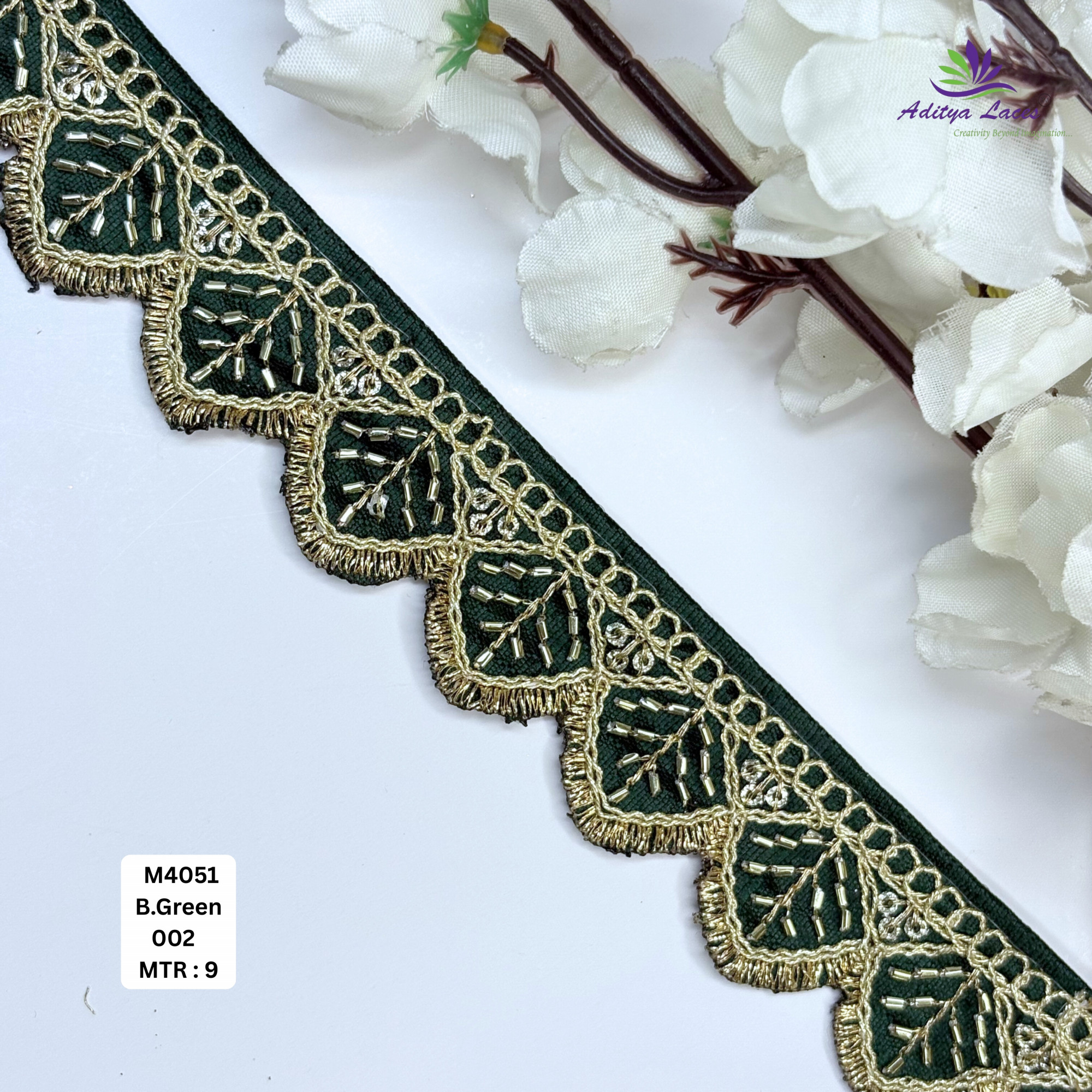 Malbari Multicolor Embroidery Beads Lace Trim Designer Saree Border Bridal Decorative Lace