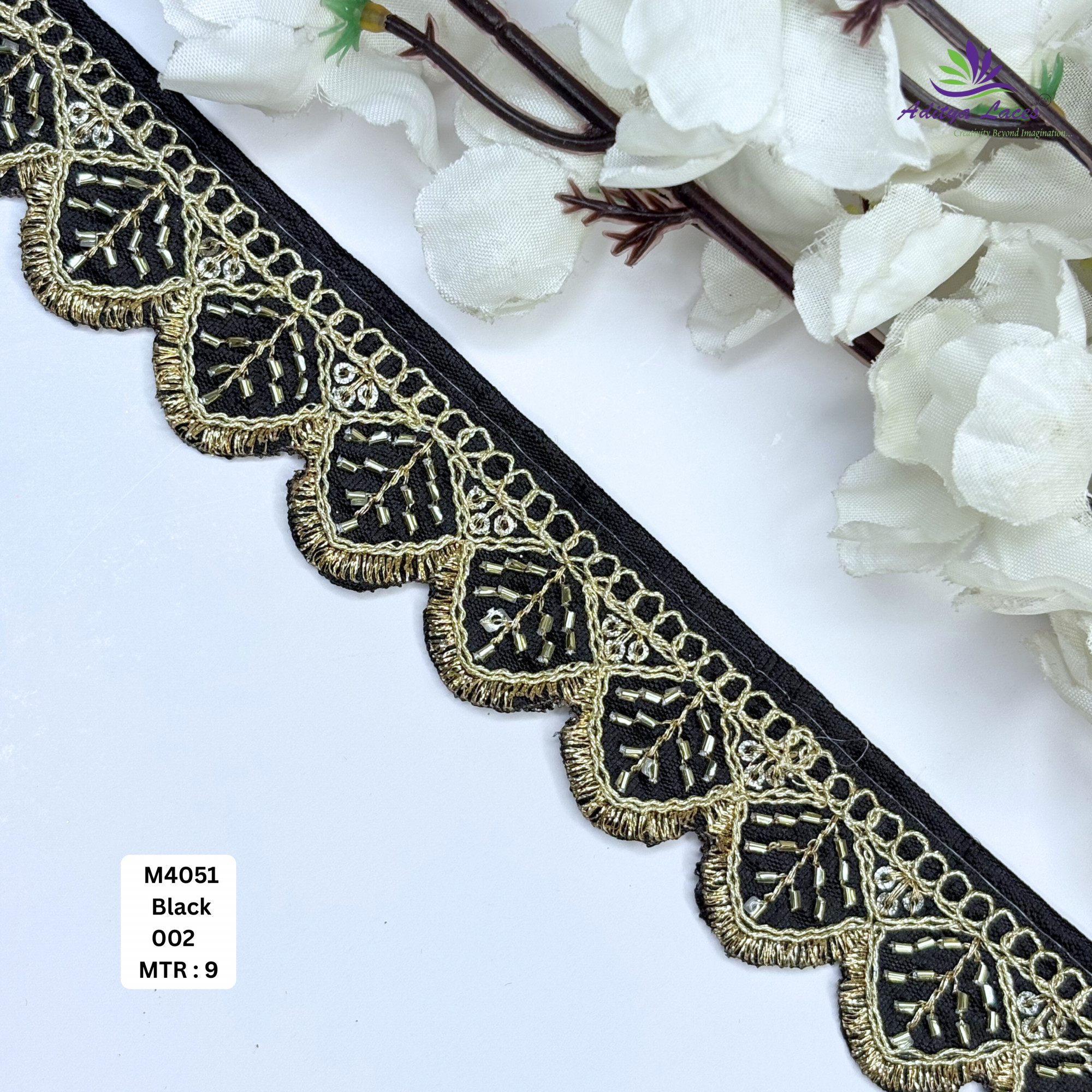 Malbari Multicolor Embroidery Beads Lace Trim Designer Saree Border Bridal Decorative Lace