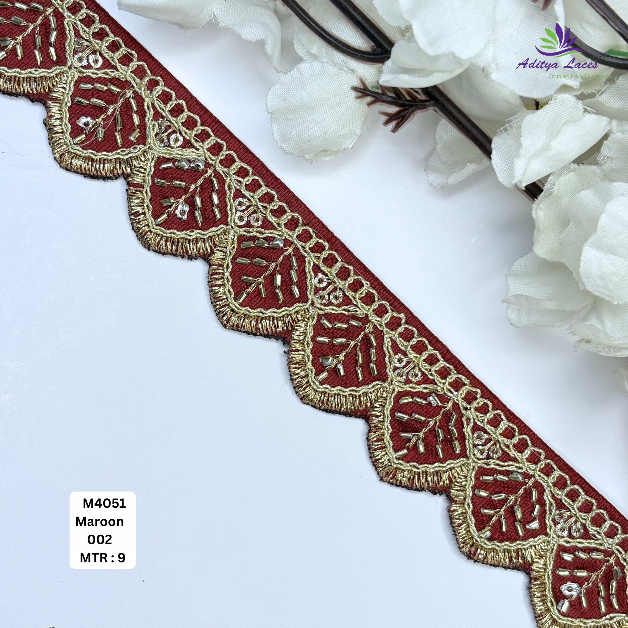 Malbari Multicolor Embroidery Beads Lace Trim Designer Saree Border Bridal Decorative Lace