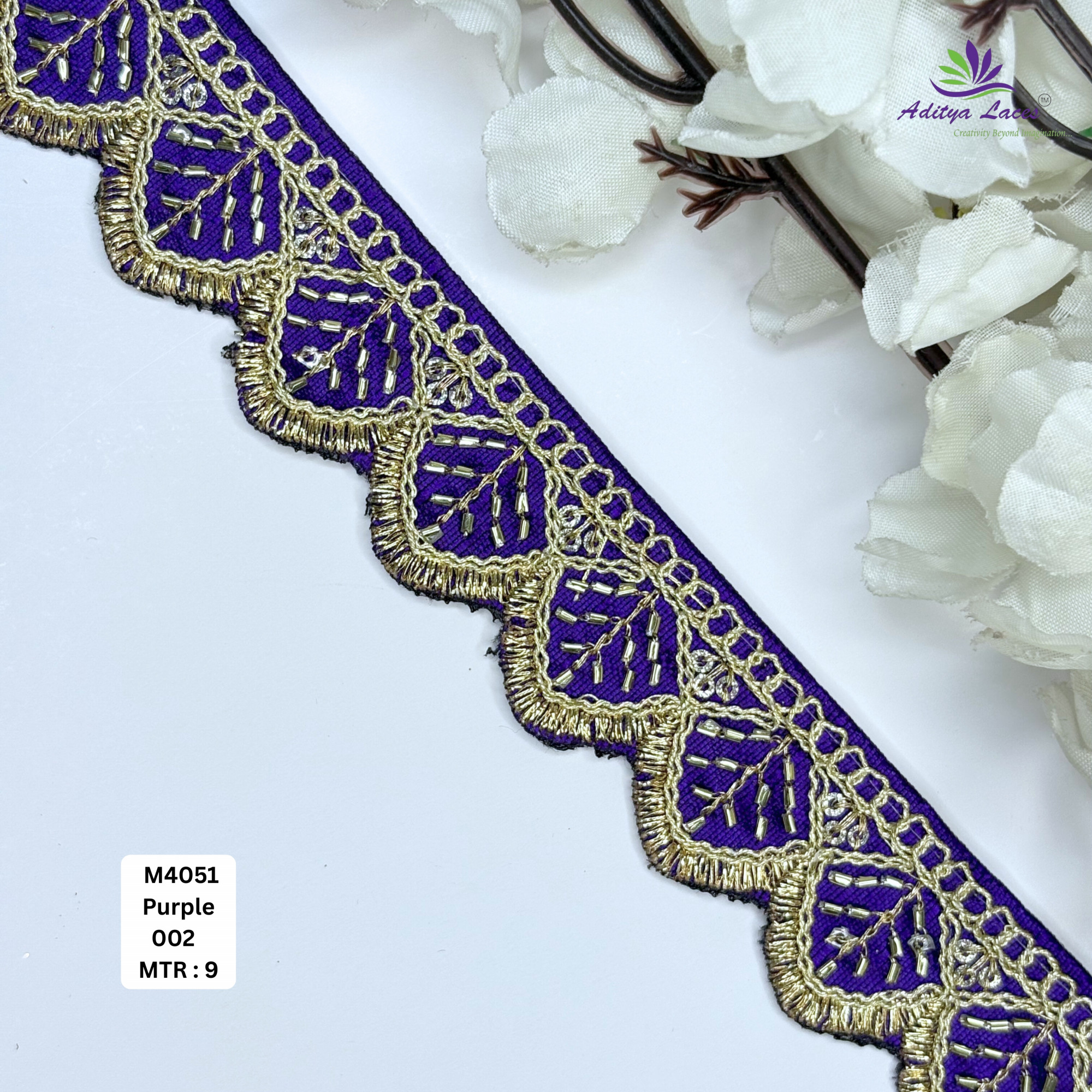Malbari Multicolor Embroidery Beads Lace Trim Designer Saree Border Bridal Decorative Lace