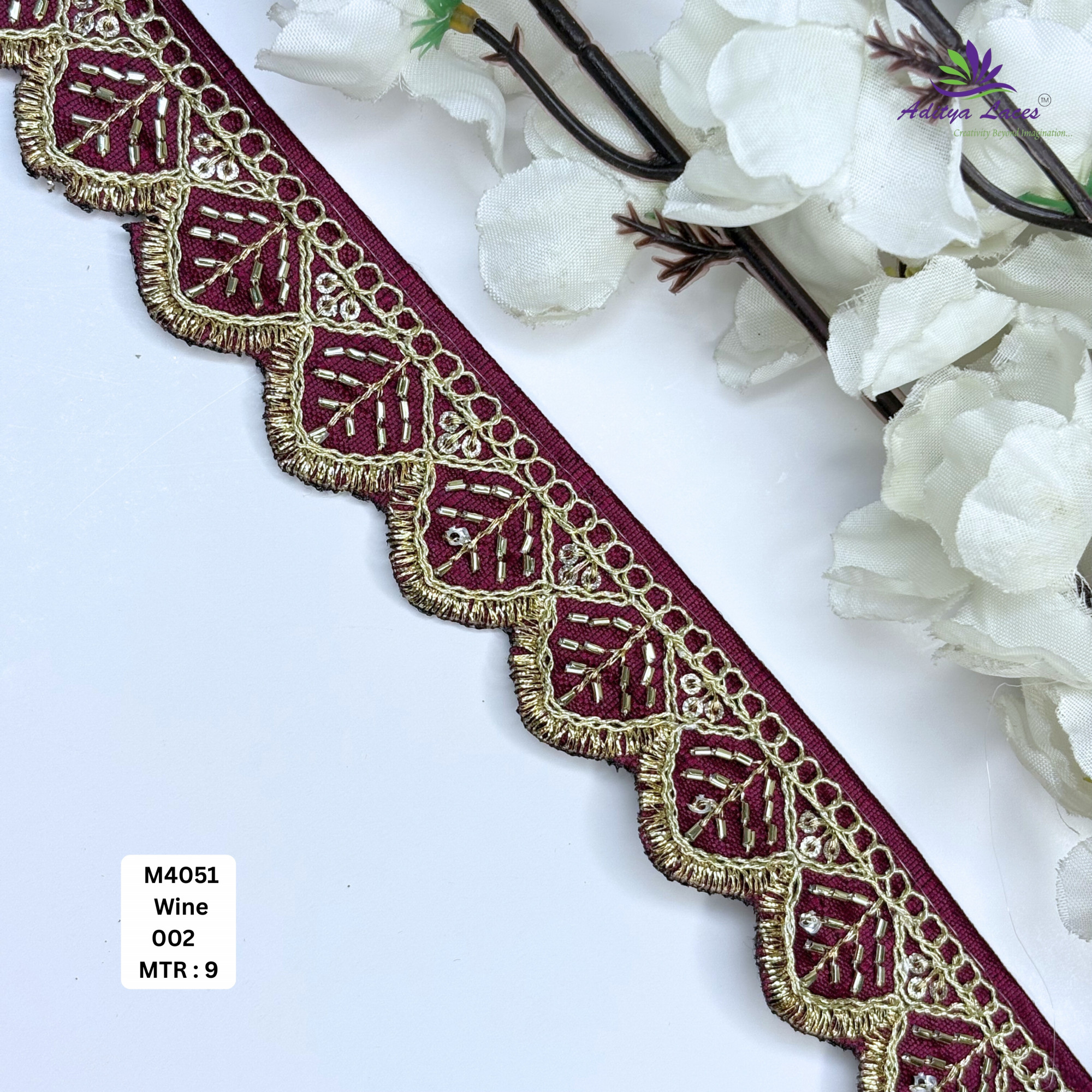 Malbari Multicolor Embroidery Beads Lace Trim Designer Saree Border Bridal Decorative Lace