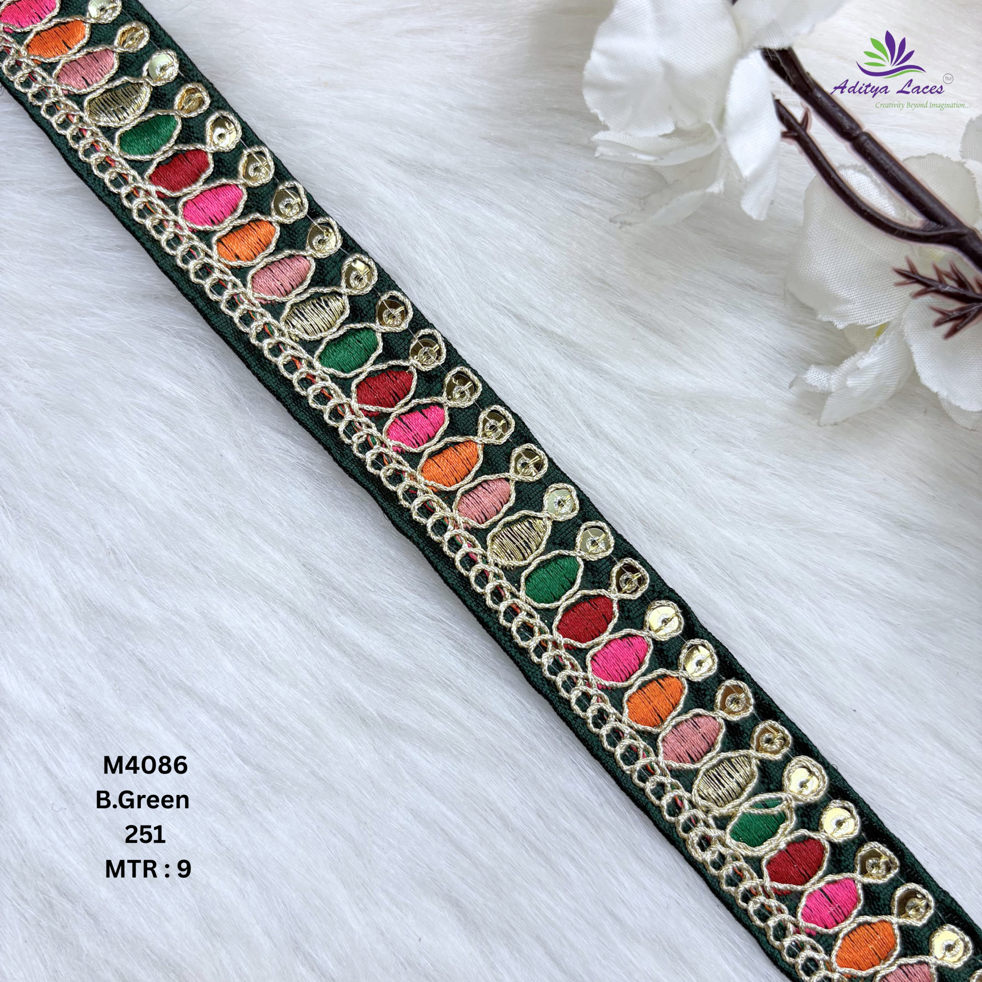 Premium Multicolor Malbari Embroidery Lace Trim Designer Saree Border Bridal Beads Lace