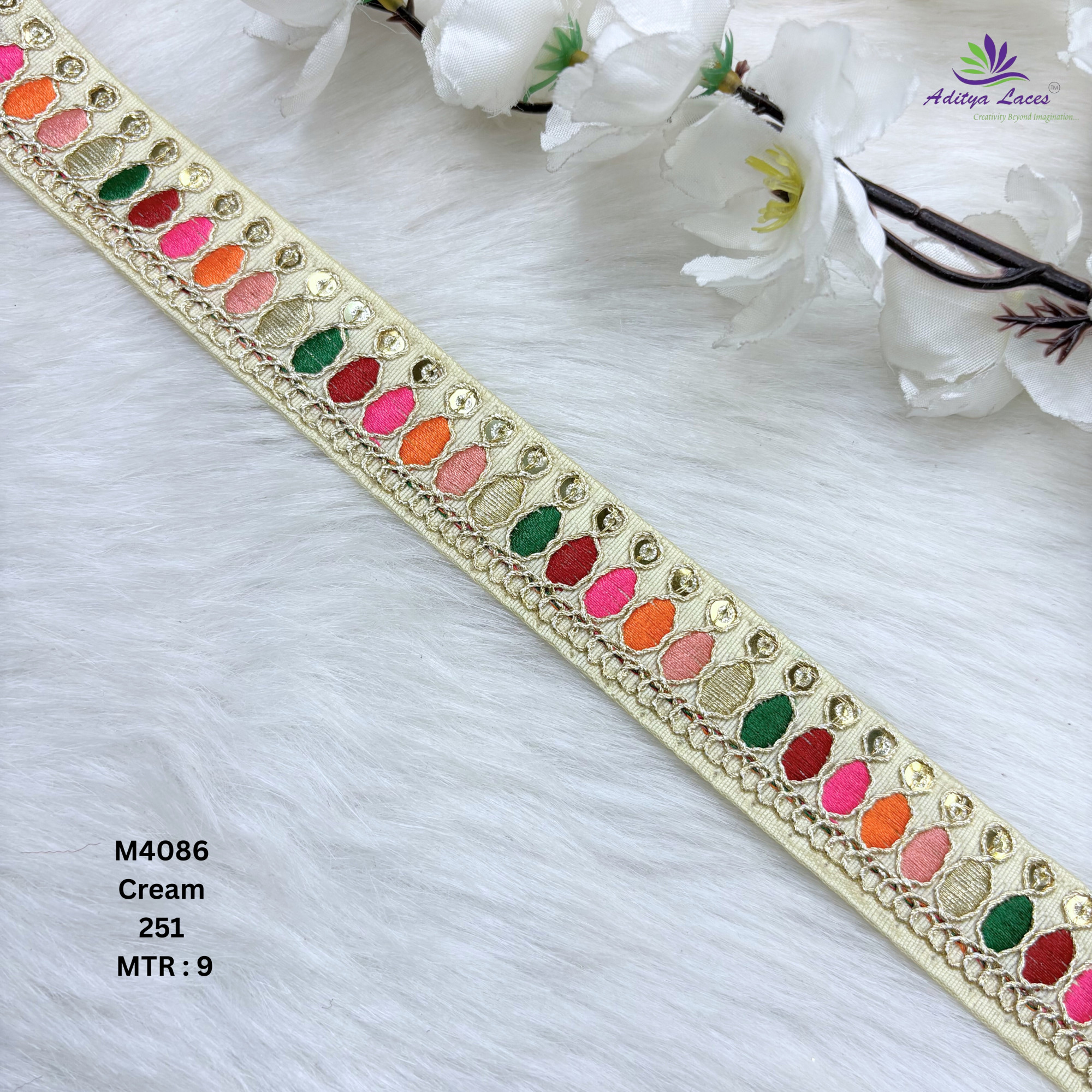 Premium Multicolor Malbari Embroidery Lace Trim Designer Saree Border Bridal Beads Lace